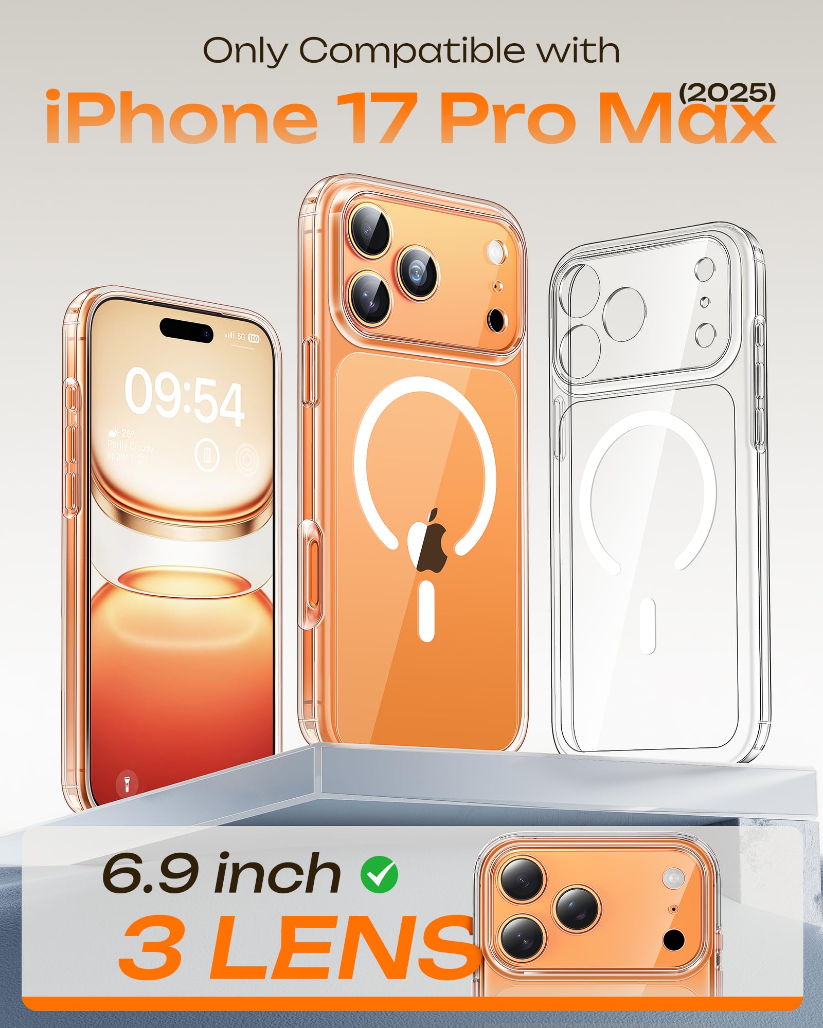 TOCOL Cover Magnetica per iPhone 17 Pro Max 6,9 Pollic, Compatibile con MagSafe, Protezione Fotocamera Integrata, Senza Ingiallimento, Trasparente