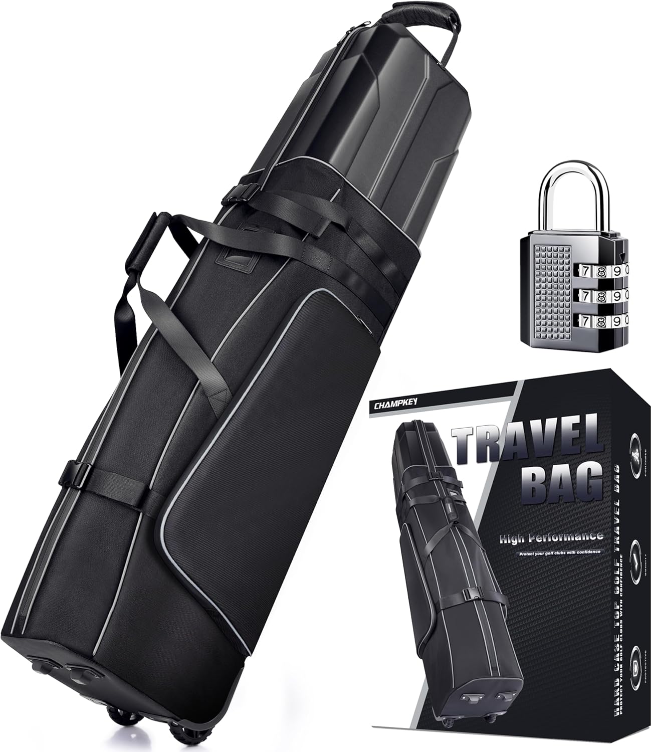 CHAMPKEY Premium Soft-Padded Golf Travel Bags for Airlines - Travel Golf Gags for Airlines with Premium Oxford Fabric and Oversized Wheels