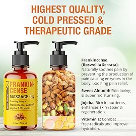 Seven Minerals Frankincense Massage Oil for Massage Therapy - 4oz - Ideal for Professional or at-Home Body Massage. Soothing Natural Blend of Almond, Jojoba & Vitamin E