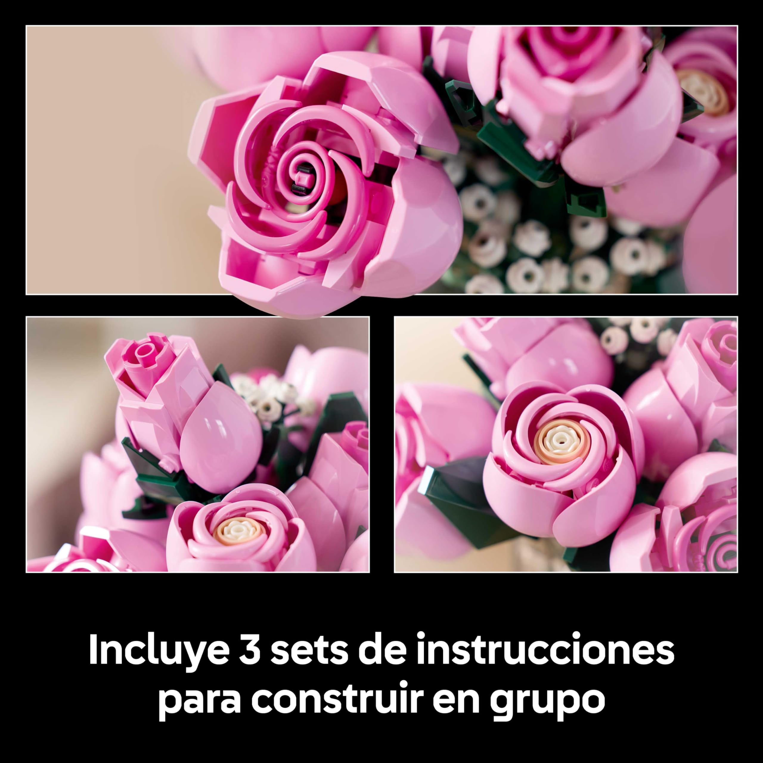 LEGO Botanicals Ramo de Rosas Rosadas - Maquetas para Adultos de Flores Artificiales - 12 Rosas y 4 Ramas de Paniculata Artificial - Decoración Floral del Hogar - Regalo Romántico para Mujeres 10374