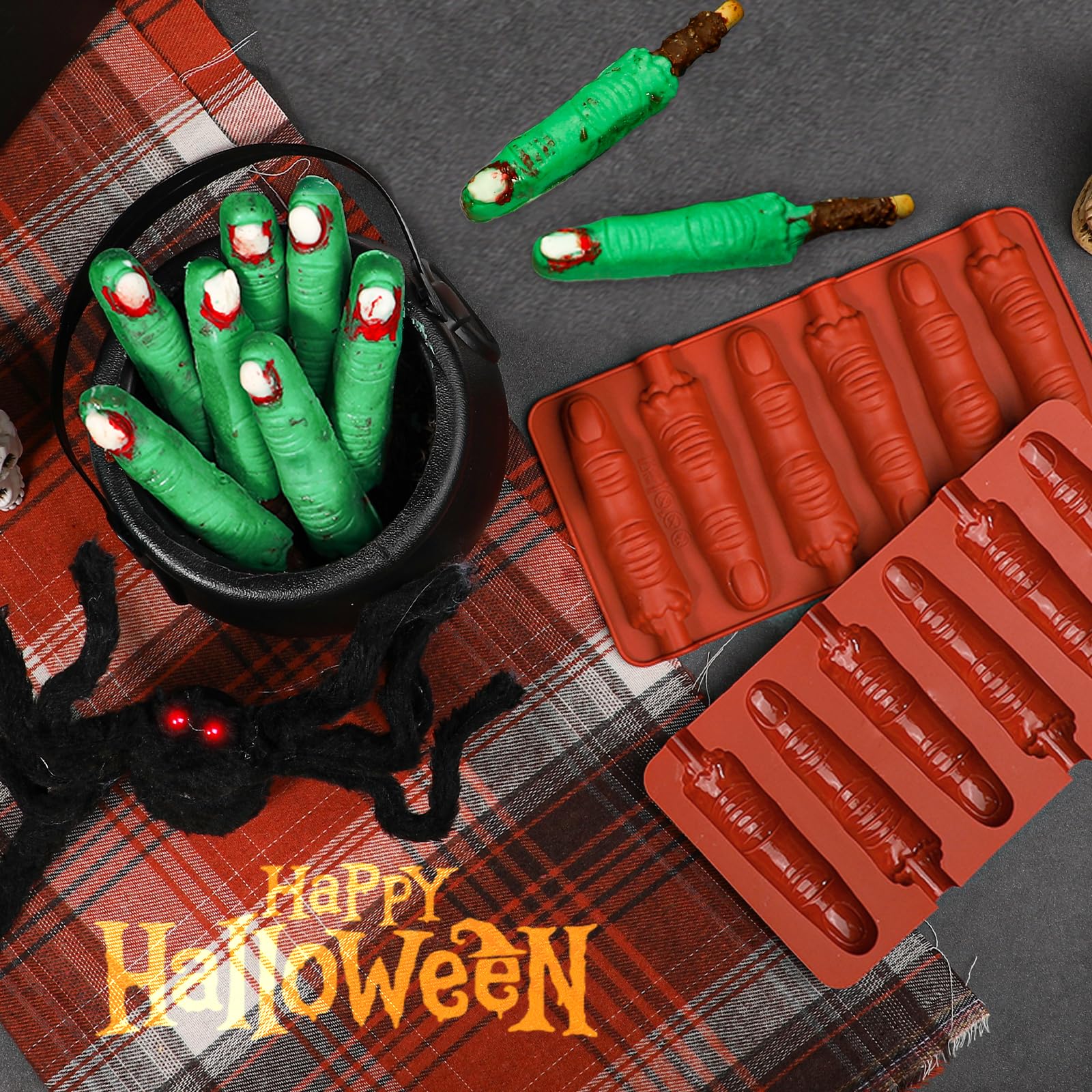 Webake Halloween Witch Finger Chocolate Mold, 6-Cavity Finger Pretzel Rod Molds for Chocolate, Pretzel, Cookie, Pack of 2 - Image 6