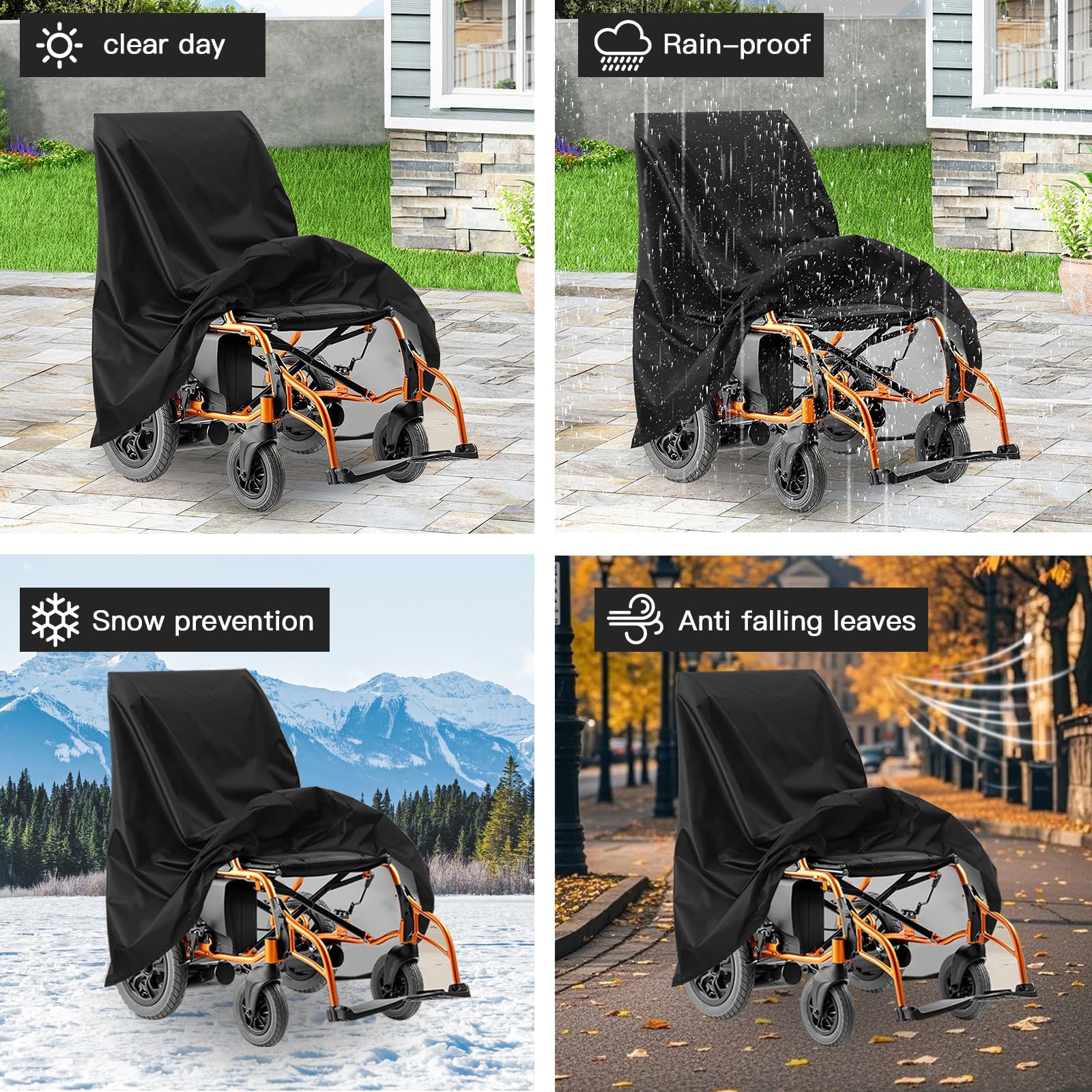 Sedia a rotelle elettrica, impermeabile per sedia a rotelle, 210D Oxford, protezione antivento per sedia a rotelle, copertura antipolvere per uso interno ed esterno, 100 x 75 x 100 cm (nero)