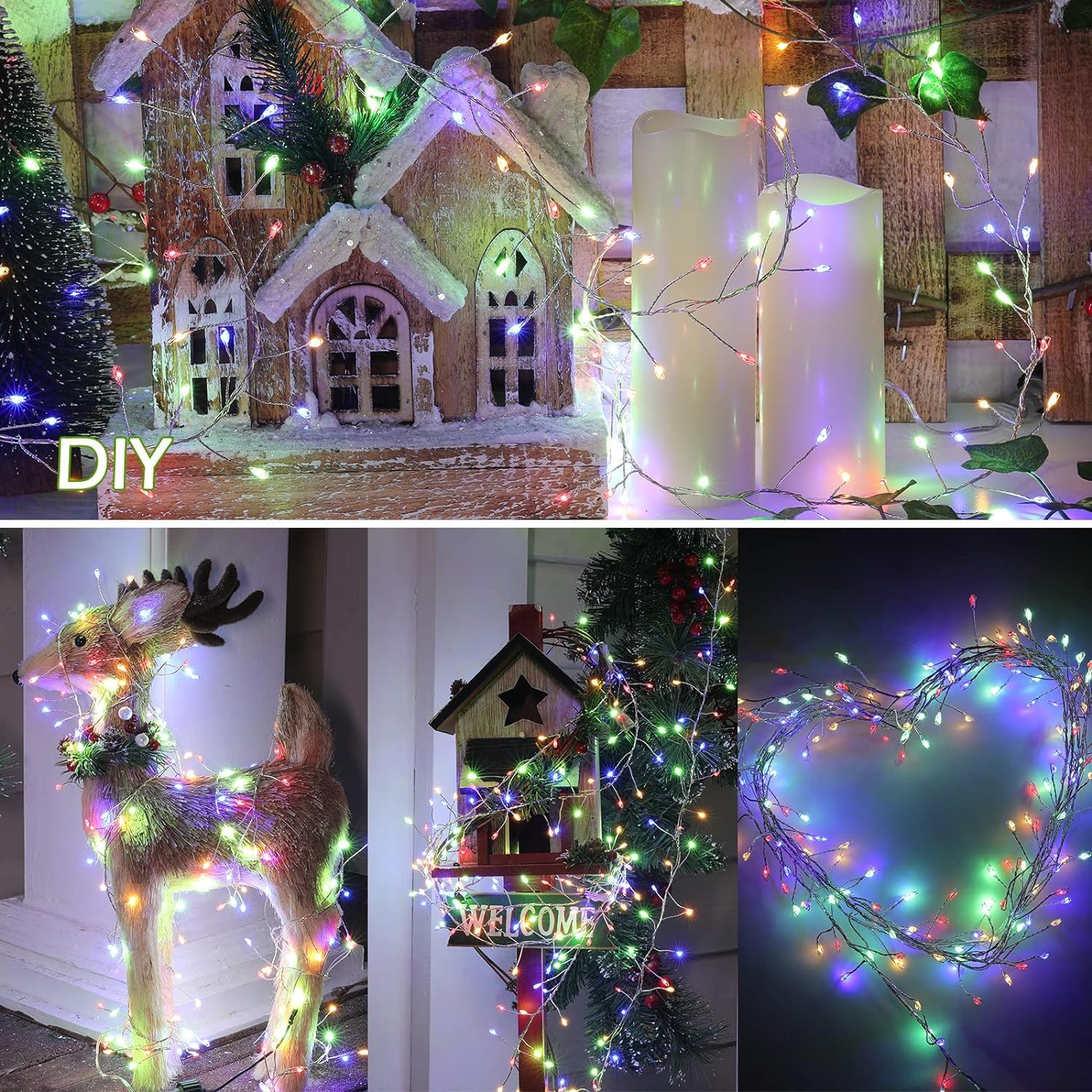 Catena luminosa solare per esterni, impermeabile, filo di rame, luci a energia solare, con timer, telecomando, per fai da te, balcone, Natale, matrimonio, feste, decorazione (multipla, 18 m,