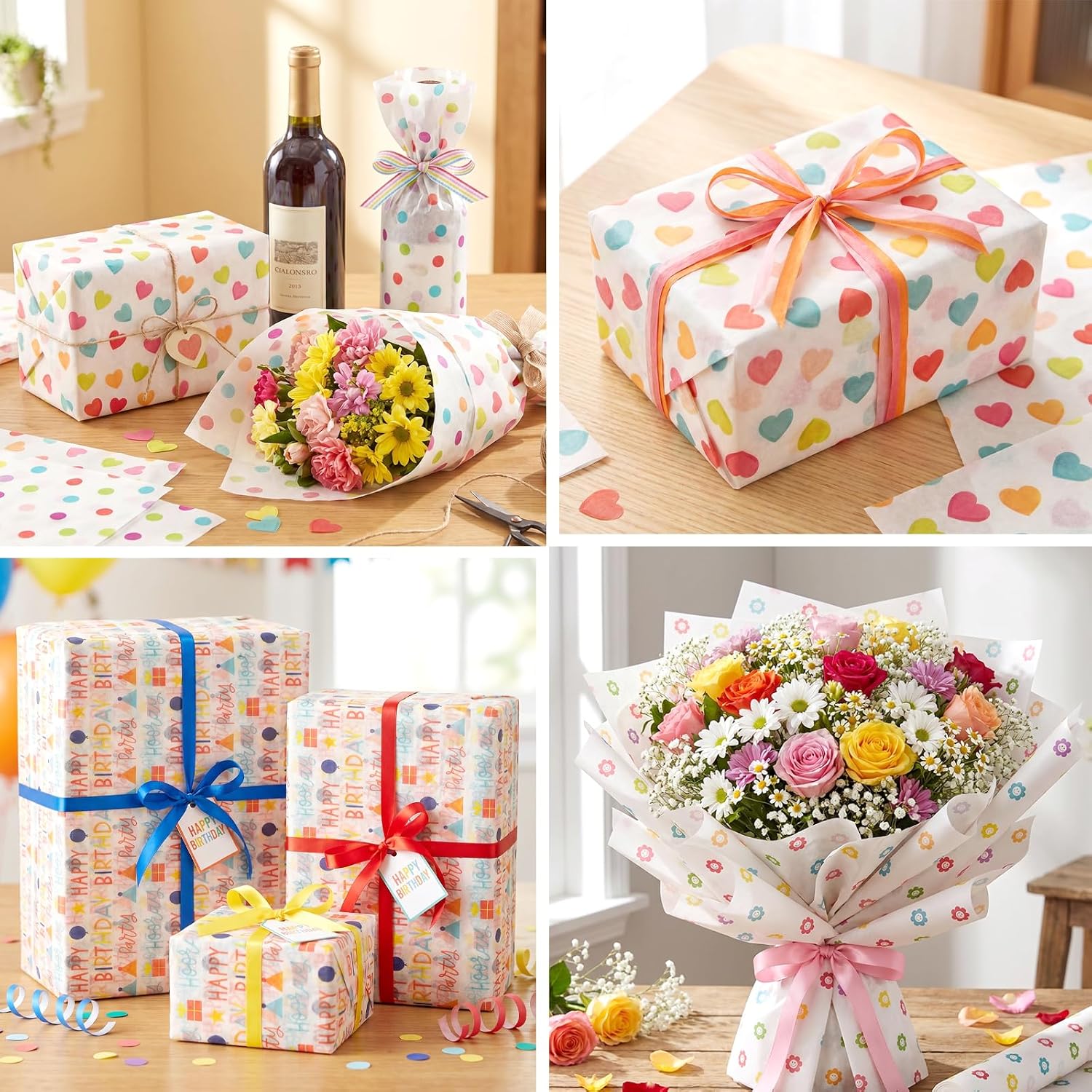 80 Sheets 19.7 × 27.6 Inch Colorful Tissue Paper, 4 Designs Print Gift Wrapping Paper for Birthday, Party, DIY Crafts