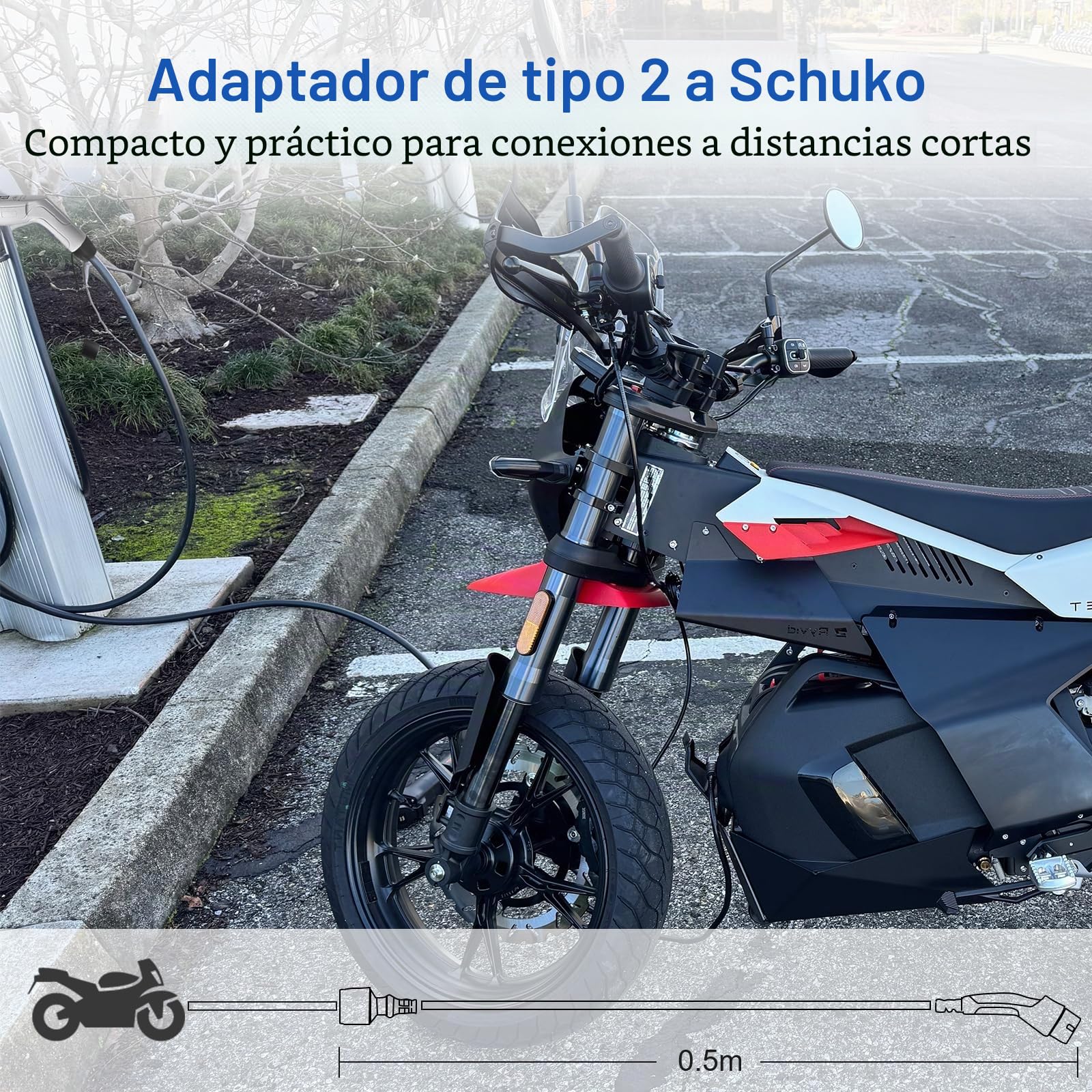 Adaptador Tipo 2 a Schuko, Cable de Descarga de Coche Eléctrico, Cable de Carga IEC 62196 a Enchufe Schuko, 16 A, 3,5 kW a Enchufe Schuko para Vehículo Eléctrico, E-Bike, E-Scooter