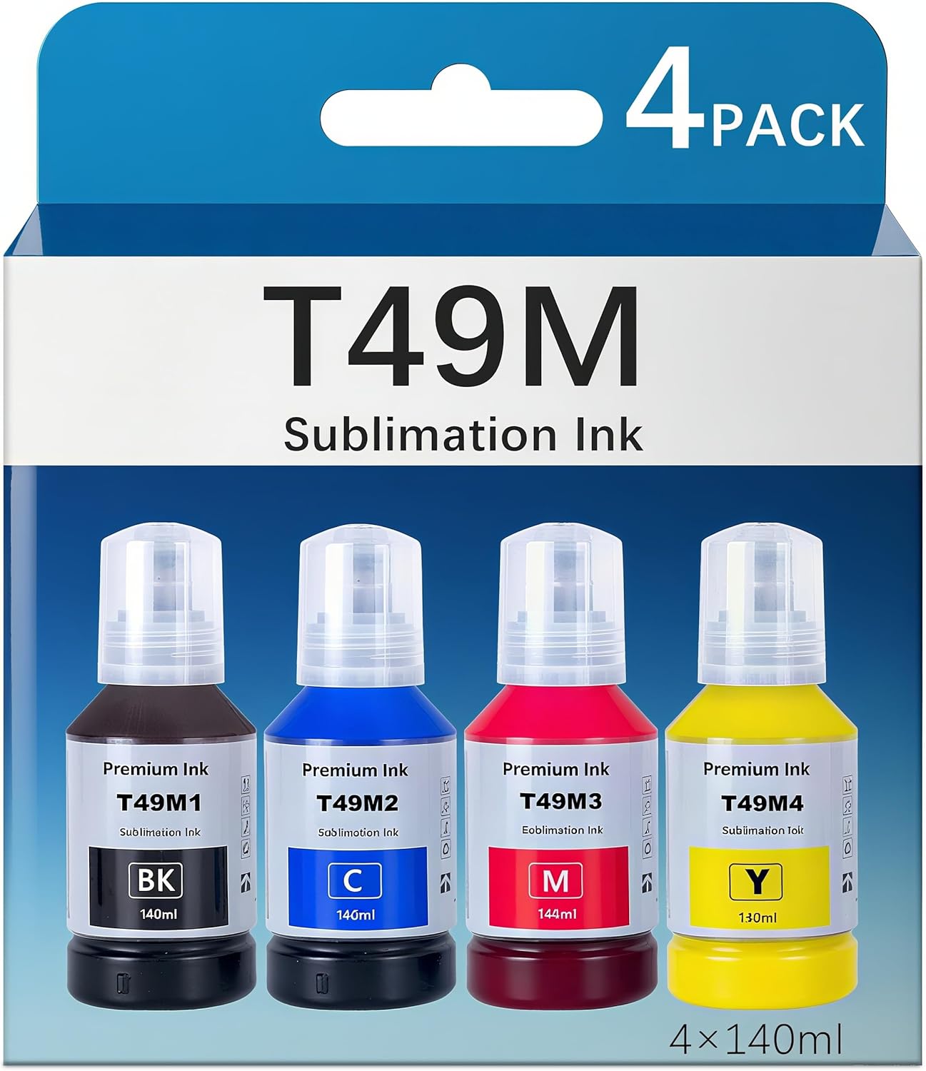 Remanufactured 49M Sublimation Ink bottles compatible with Epson T49M ink bottles for epsn SureColor F170 F570 Sublimation Printer /ICC-Free/Vivid Color & Anti-Fade Guaranteed | Fast-Drying (B/C/M/Y)