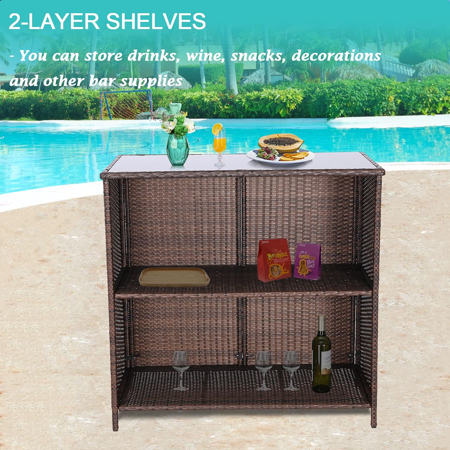 Furnimy 3 Pieces Patio Bar Set Outdoor Wicker Bar Furniture Outdoor Bar Set Outside Bars for Patio Backyard Bar Brown PE Rattan, Outdoor Table and 2 Stools (Turquoise) : Patio, Lawn & Garden
