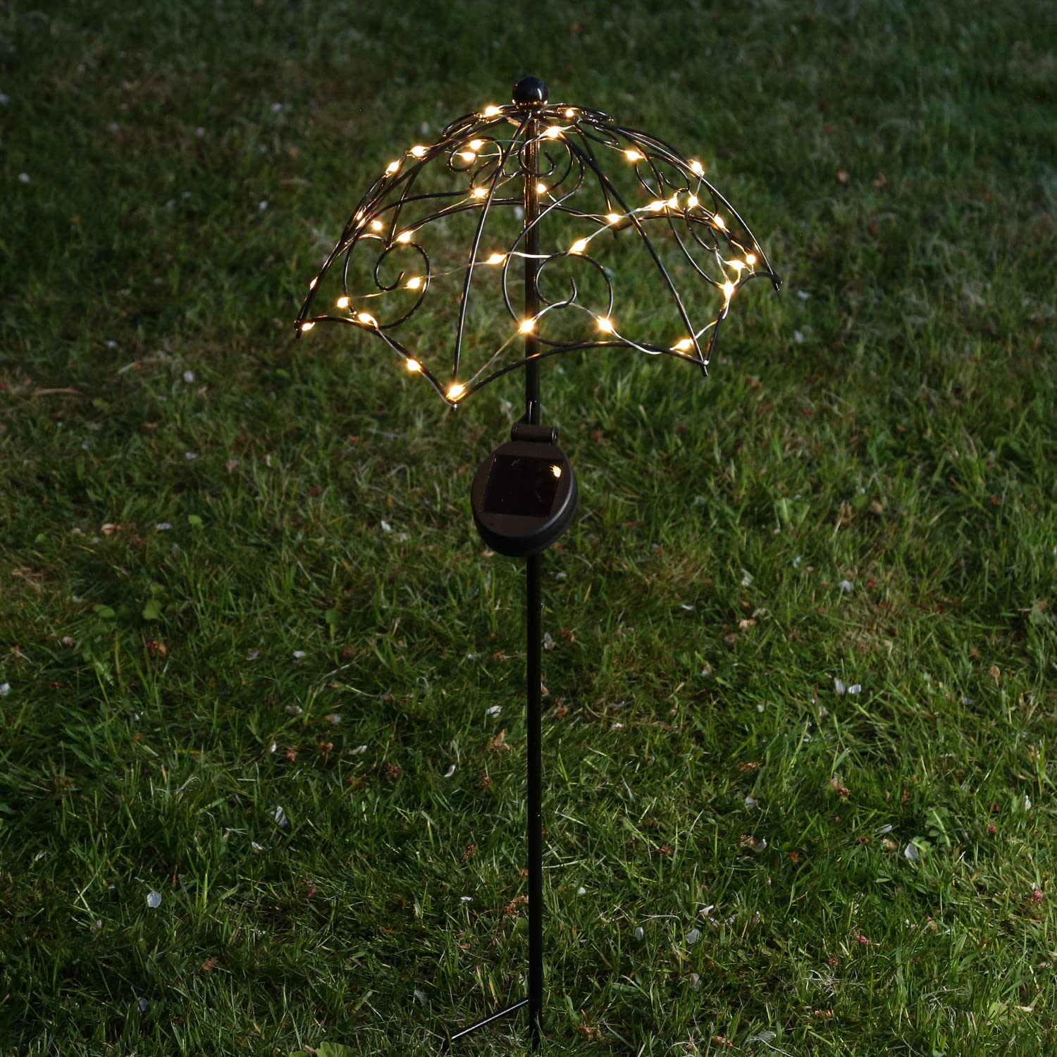 LED Solar Gartenstecker REGENSCHIRM - 35 warmweiße LED - H: 69cm - Lichtsensor - schwarz