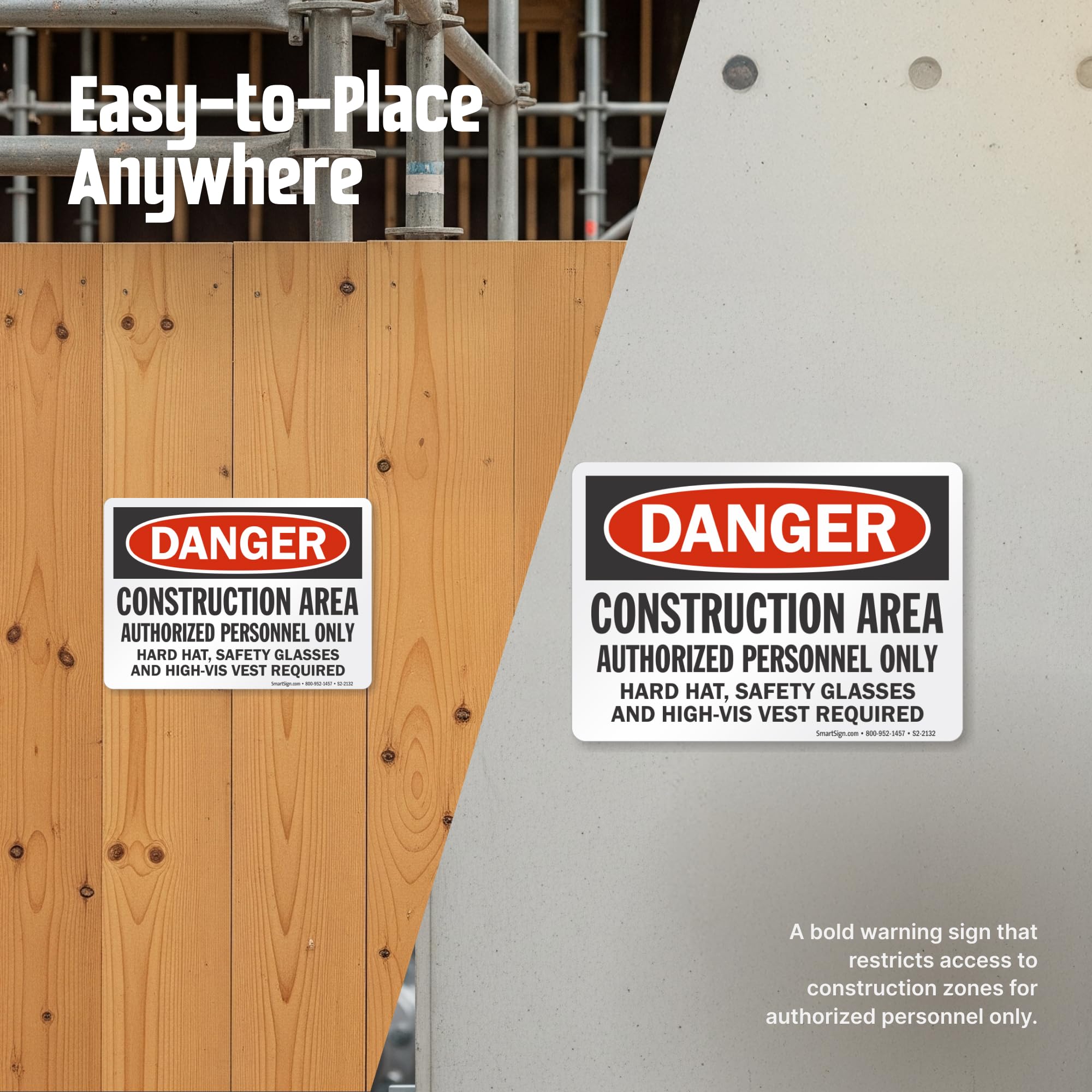 SmartSign - S-8968-AL-14 "Danger - Construction Area, Authorized Personnel Only" Sign | 10" x 14" Aluminum Black/Red on White — Amazon image 6