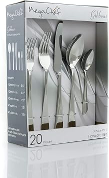MegaChef Gibbous 20 Piece Flatware Utensil Set, Stainless Steel Silverware Metal Service for 4 in Silver