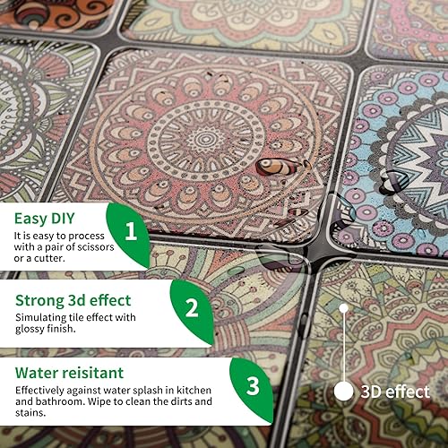 Vista 20 de LONGKING Adhesivos para azulejos en muro, pistacho y azulejos azules para cocina, adhesivos en azulejos de pared (10 hojas) Pistacho y Azul,Azul
