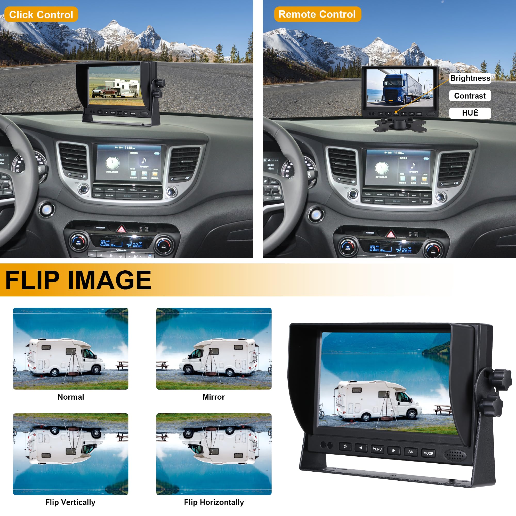 Telecamera di Retromarcia per Camper, Sistema di Telecamere di Retromarcia con Telecamera Posteriore HD 1080P con Monitor da 7 Pollici per Camion Camper Rimorchio Pick up SUV Camper