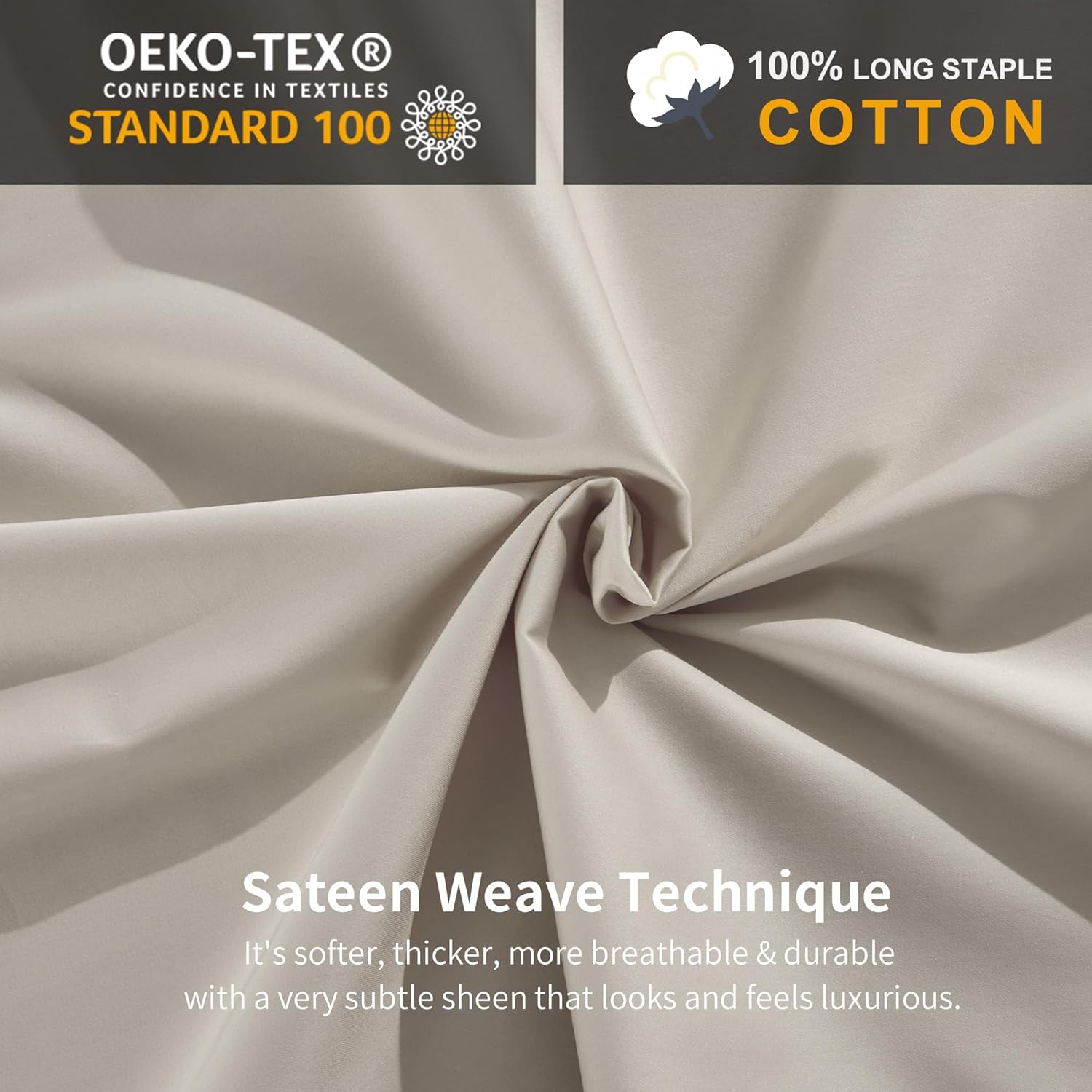 MILDLY 100% Long-Staple Cotton Duvet Cover Set Queen Size Linen Grey Comforter Cover Sets Ultra Soft Bedding Set 3 PCS with Zipper Closure & Corner Tie (No Comforter)