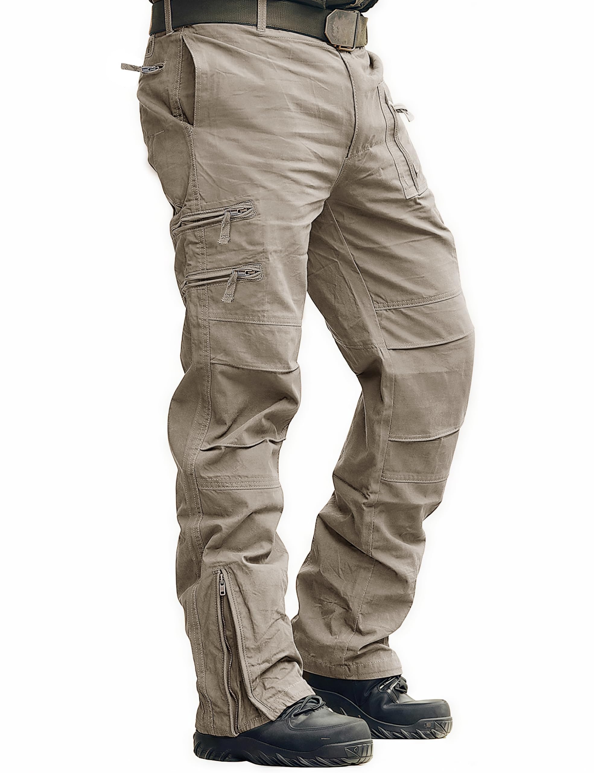 CRYSULLY Mens Tactical Cargo Pants Ripstop Cotton Military Hiking Work
