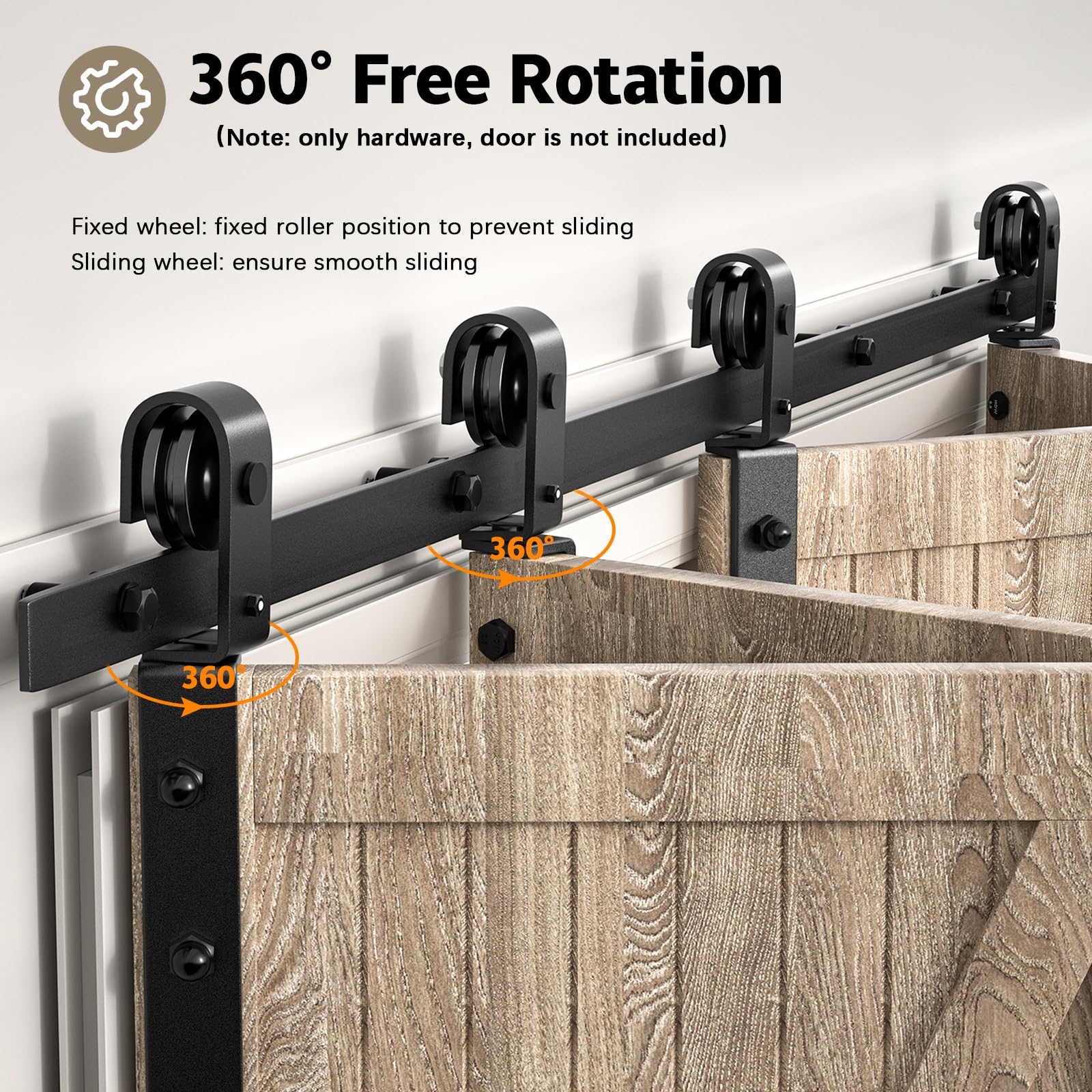 60 Inch Bifold Sliding Barn Door Hardware Kit -Black Track, Heavy Duty Side Mounted Black Roller, for 4 Doors, Provides Comfortable, Quiet Quiet Living ã€?Door Panel Not Includedã€‘
