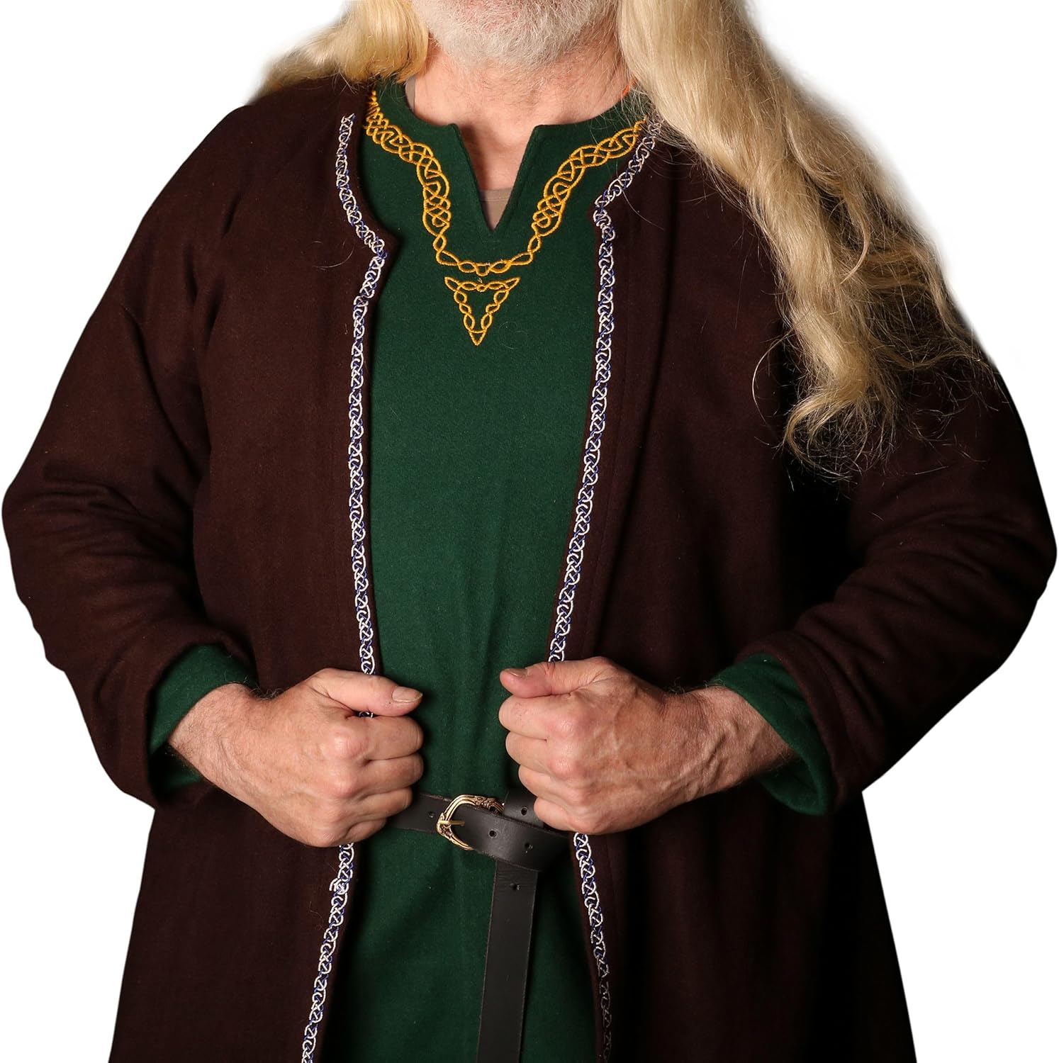 Mythrojan EMBROIDERED Klappenrock WOOLEN VIKING COAT: Hedeby/Haithabu Jarl Kaftan LARP Wool