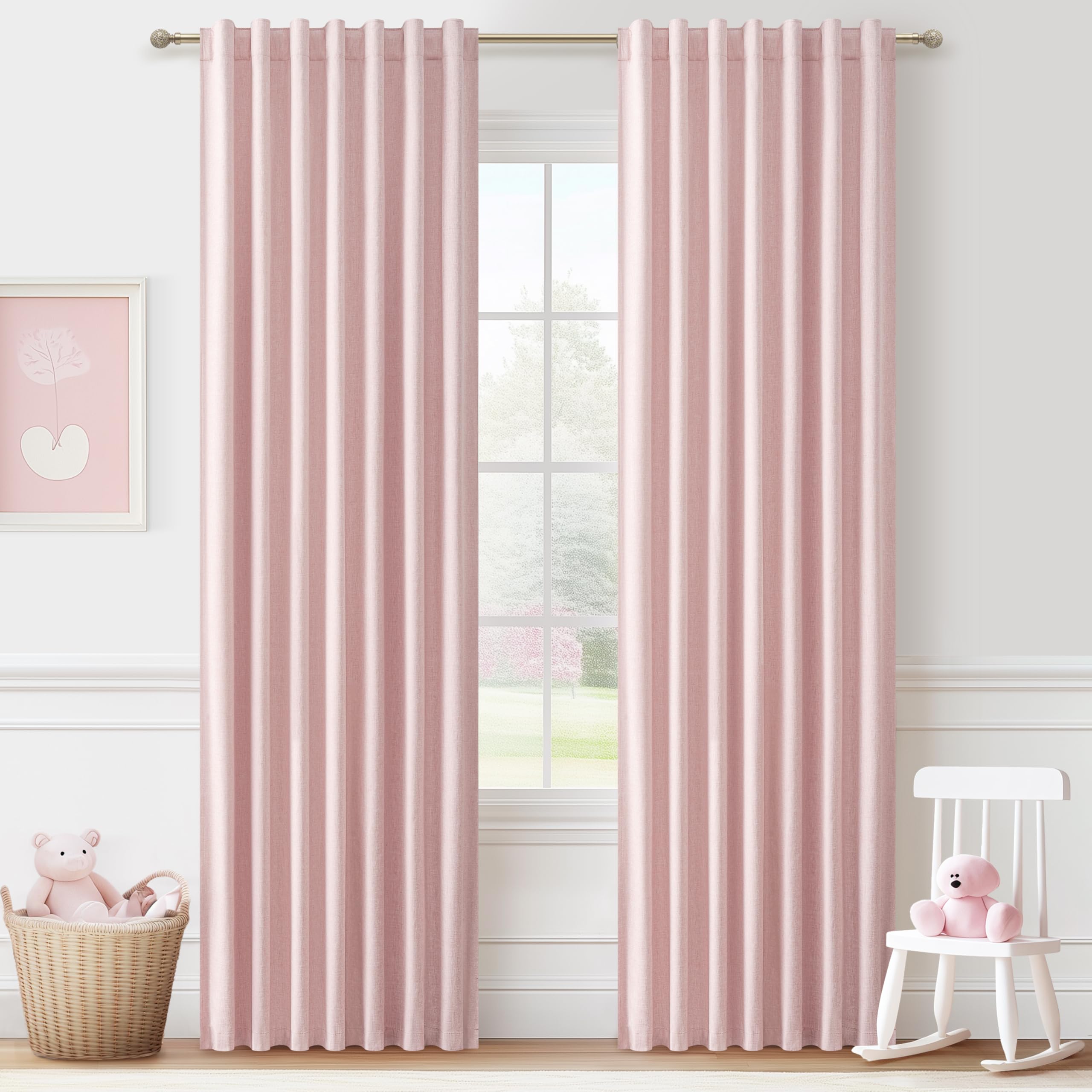 Linen Blackout Curtains Thermal Insulated Curtains with Back Tab and Hooks, Set of 2 Panels, 50 x 84 inch (W x L), Baby Pink โ image 1