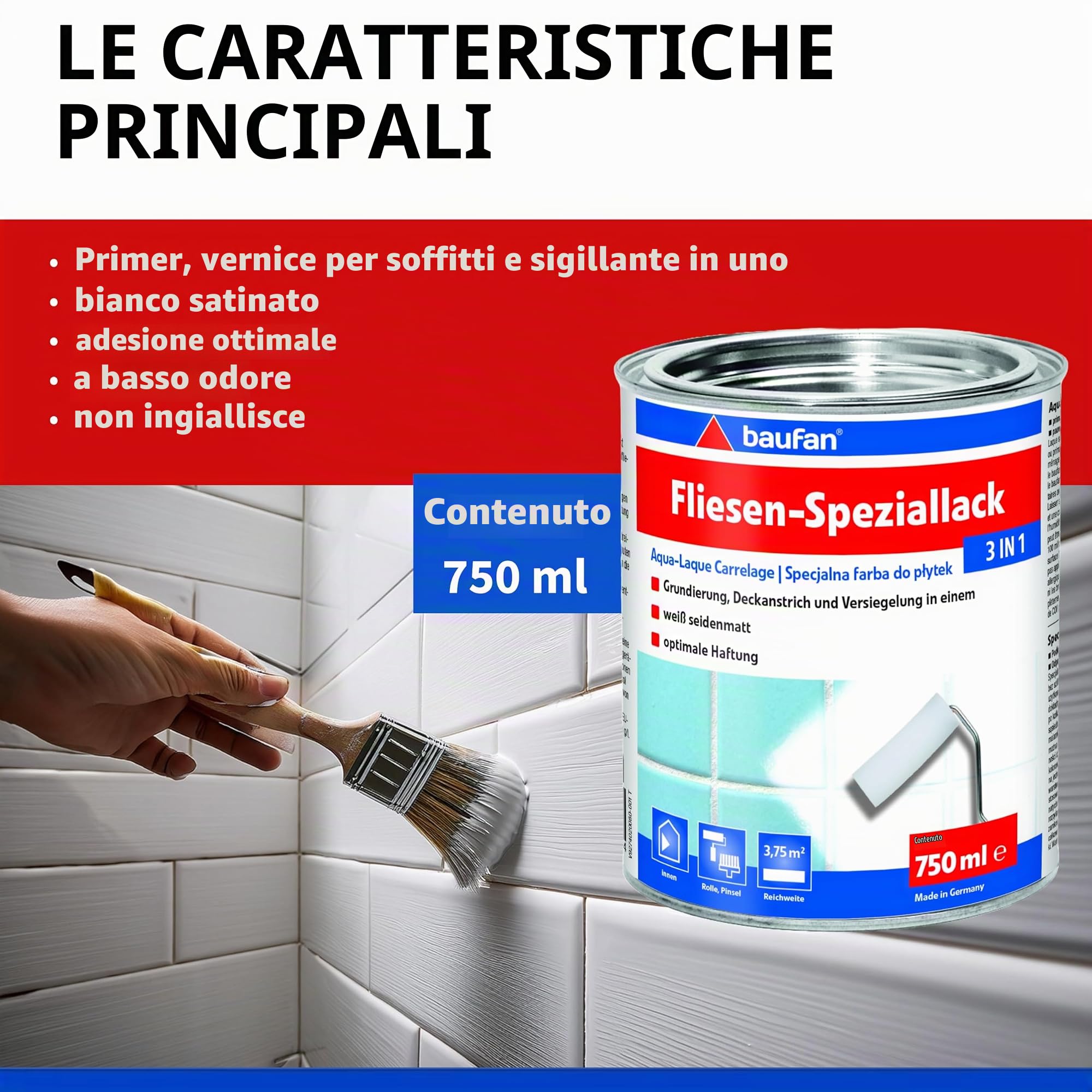 Baufan vernice speciale per piastrelle 3 in 1 bianca