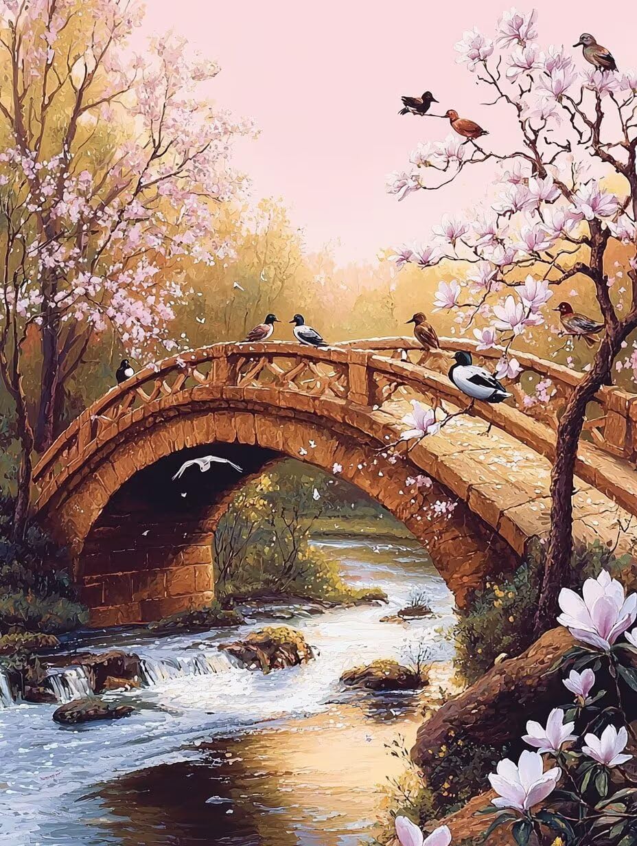 WEISHIWE Gartenbrücke Malen Nach Zahlen Erwachsene Anfänger, 80x100cm c-465 | Malen nach Zahlen Erwachsene Leinwand Kit, DIY Handgemalt Ölgemälde Set mit 3-Pinseln und Acrylfarbe für Wanddeko,Ohne Rahmen