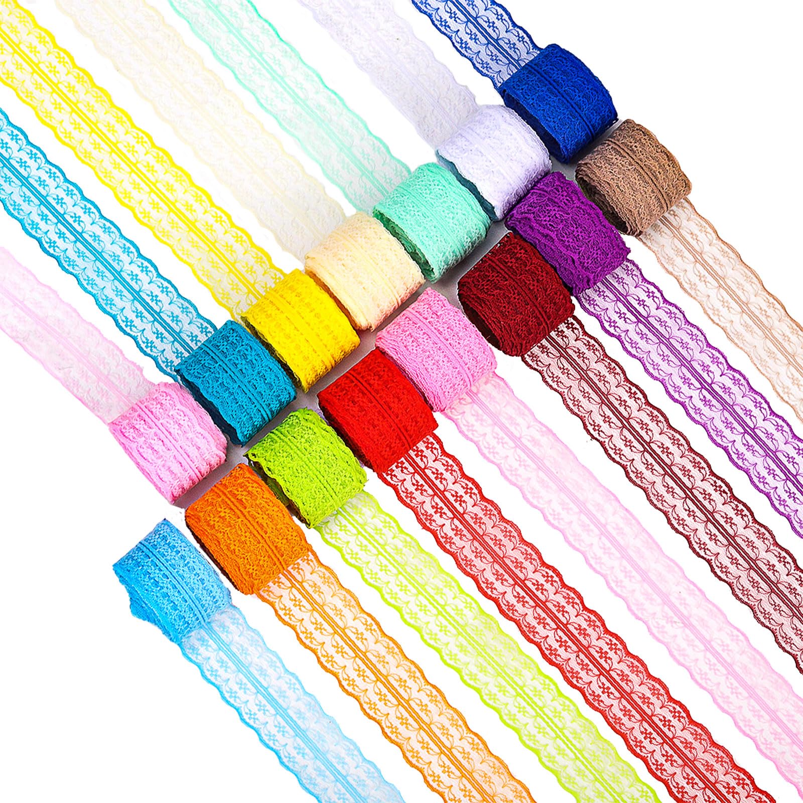Cinta de encaje floral de 1-3/4 pulgadas y 11 yardas en 15 rollos de colores para costura