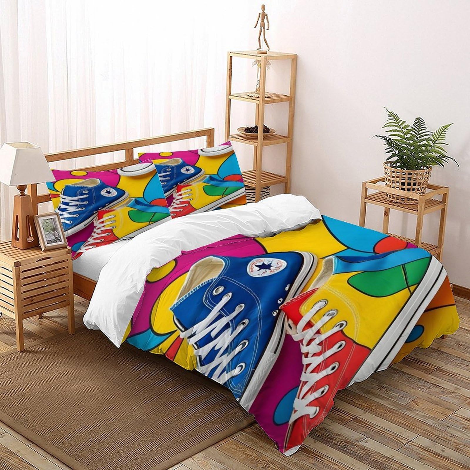 Housse de couette sport 260x220 cm avec 2 taies d'oreiller imprimées chaussures