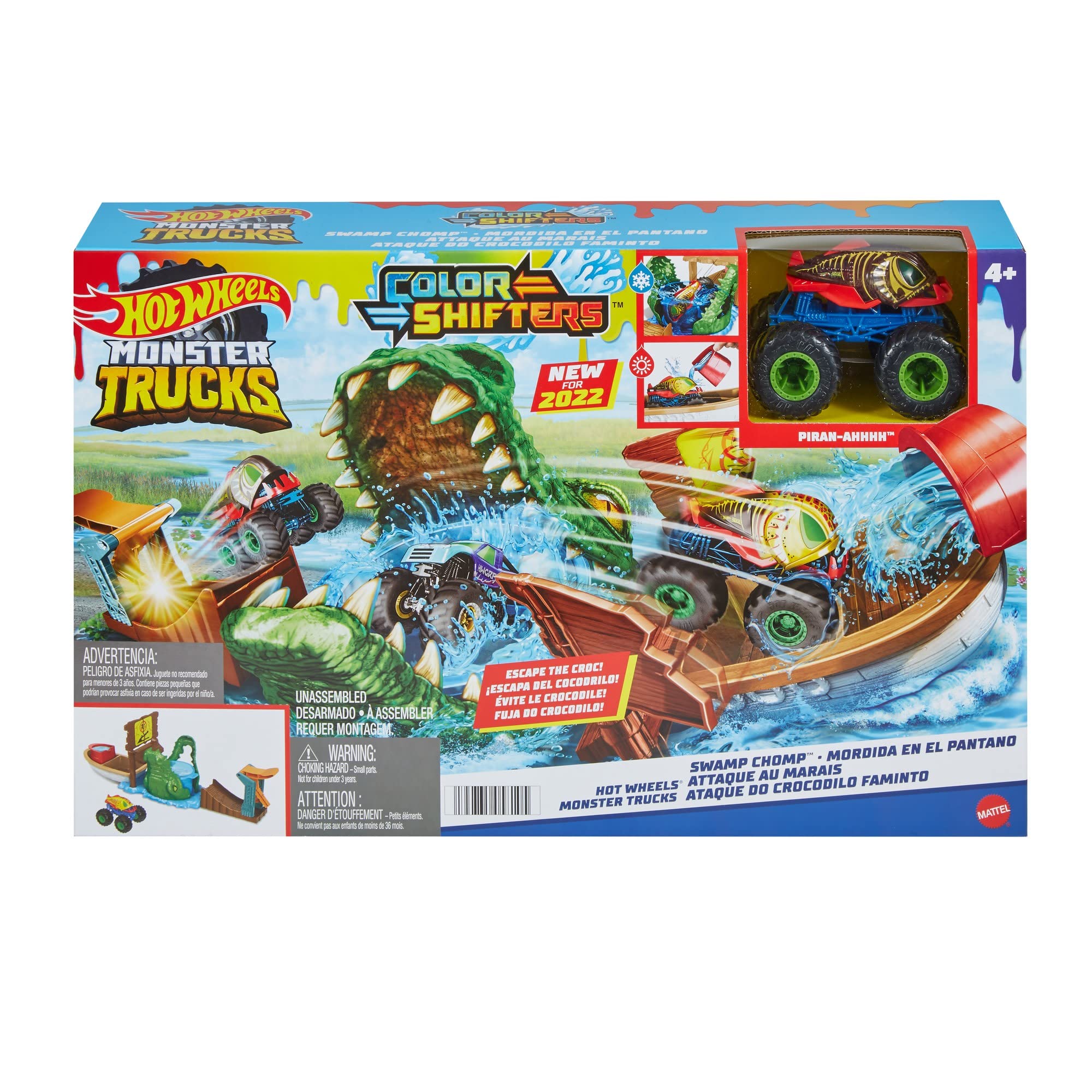 Hot Wheels Monster Trucks Color Shifters Set de Juego Pista para Coches de Juguete Que cambian de Color con Agua, Regalo +4 años (Mattel HGV14)