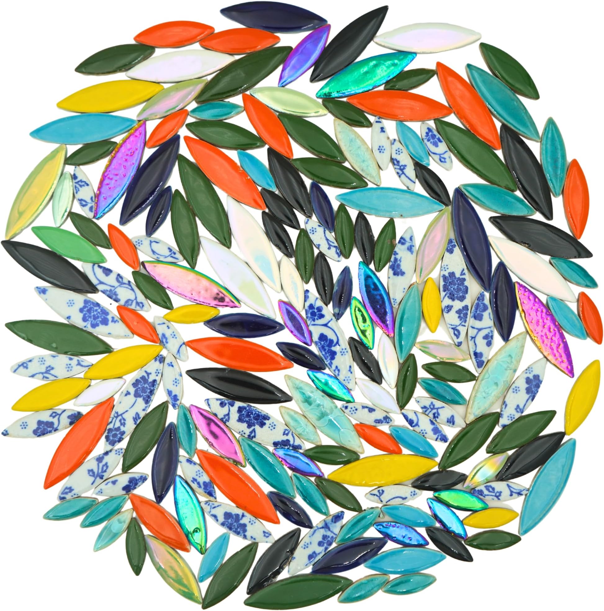 1.1 lbs Ceramic Leaf-Shaped Mosaic Tiles, Mixed Sizes, DIY Decor for Bathrooms, Living Rooms, Kitchens, Gardens (Mix Color)