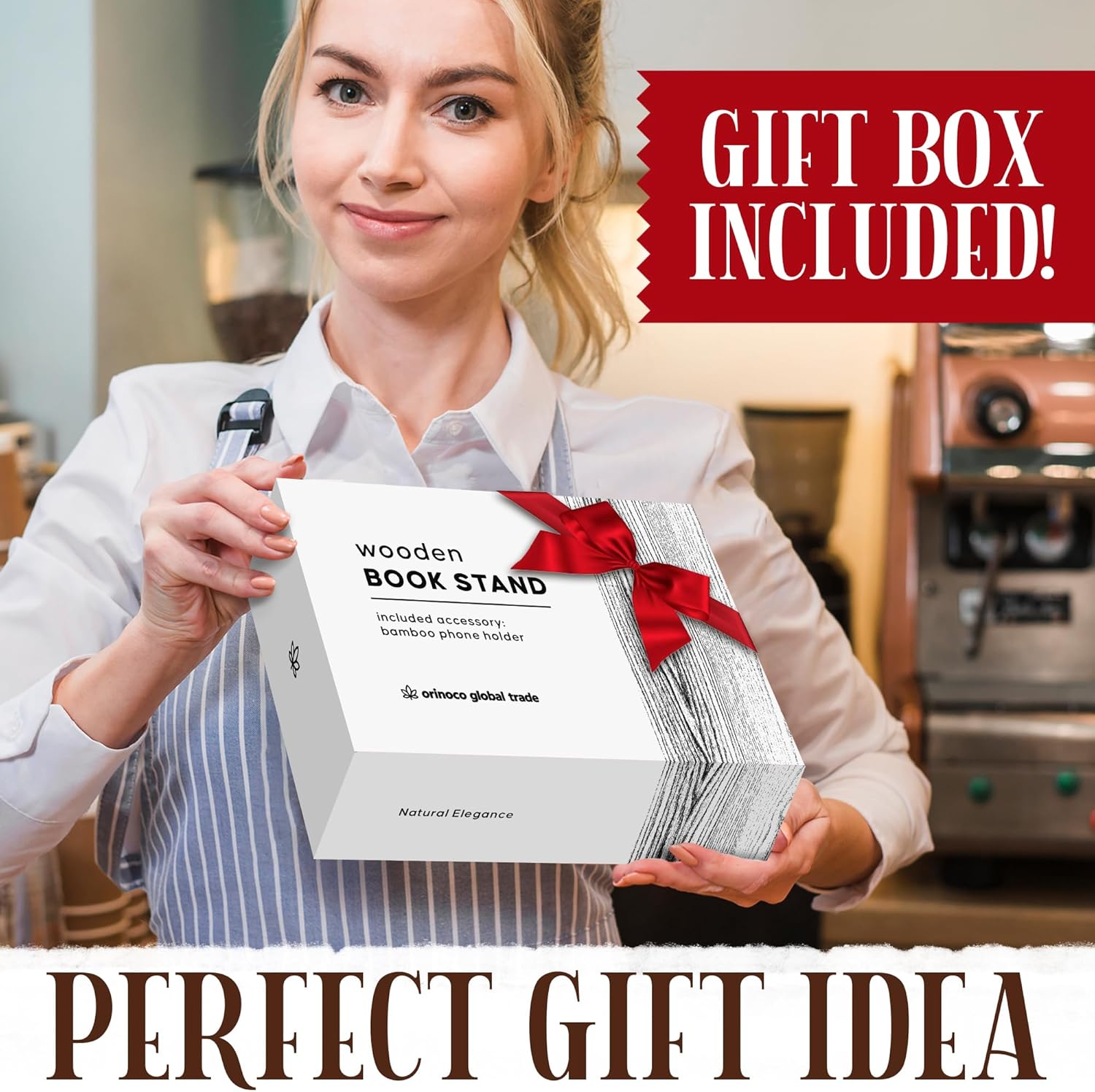 Wooden Cookbook Stand – Handmade Acacia Recipe Holder for Kitchen Counter | 4 Ergonomic Angles for Hands-Free Reading | Book, Tablet & iPad Stand | Gift-Ready Box