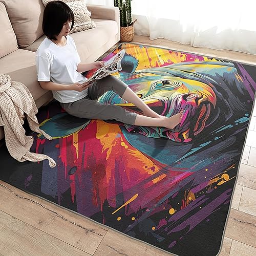 Miniatura 4 de Rhino - Alfombra de área de 4 x 6 pies, alfombra de animales de rinoceronte, alfombras lavables para decoración de sala de estar, dormitorio,