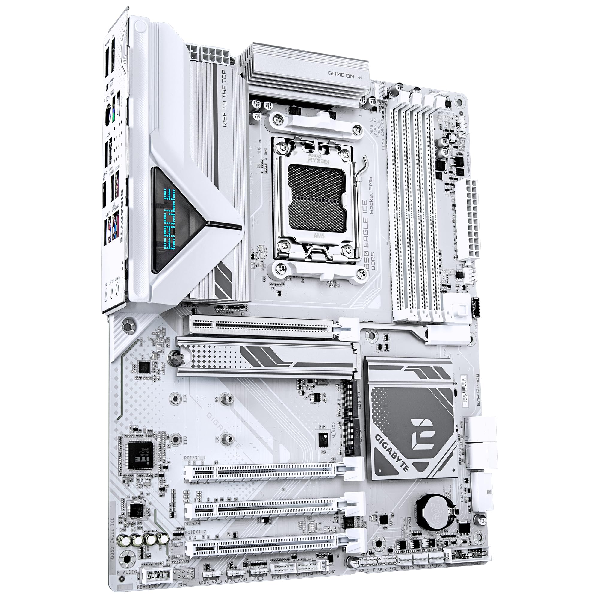 GIGABYTE B850 EAGLE ICE Scheda Madre – CPU AMD Ryzen serie 9000, VRM digitale a 8+2+2 fasi, fino a 8200 MHz DDR5 (O.C), 1 x M.2 PCIe 5.0 + 2 x M.2 PCIe 4.0, LAN 2.5 GbE, USB 3.2 Gen 2
