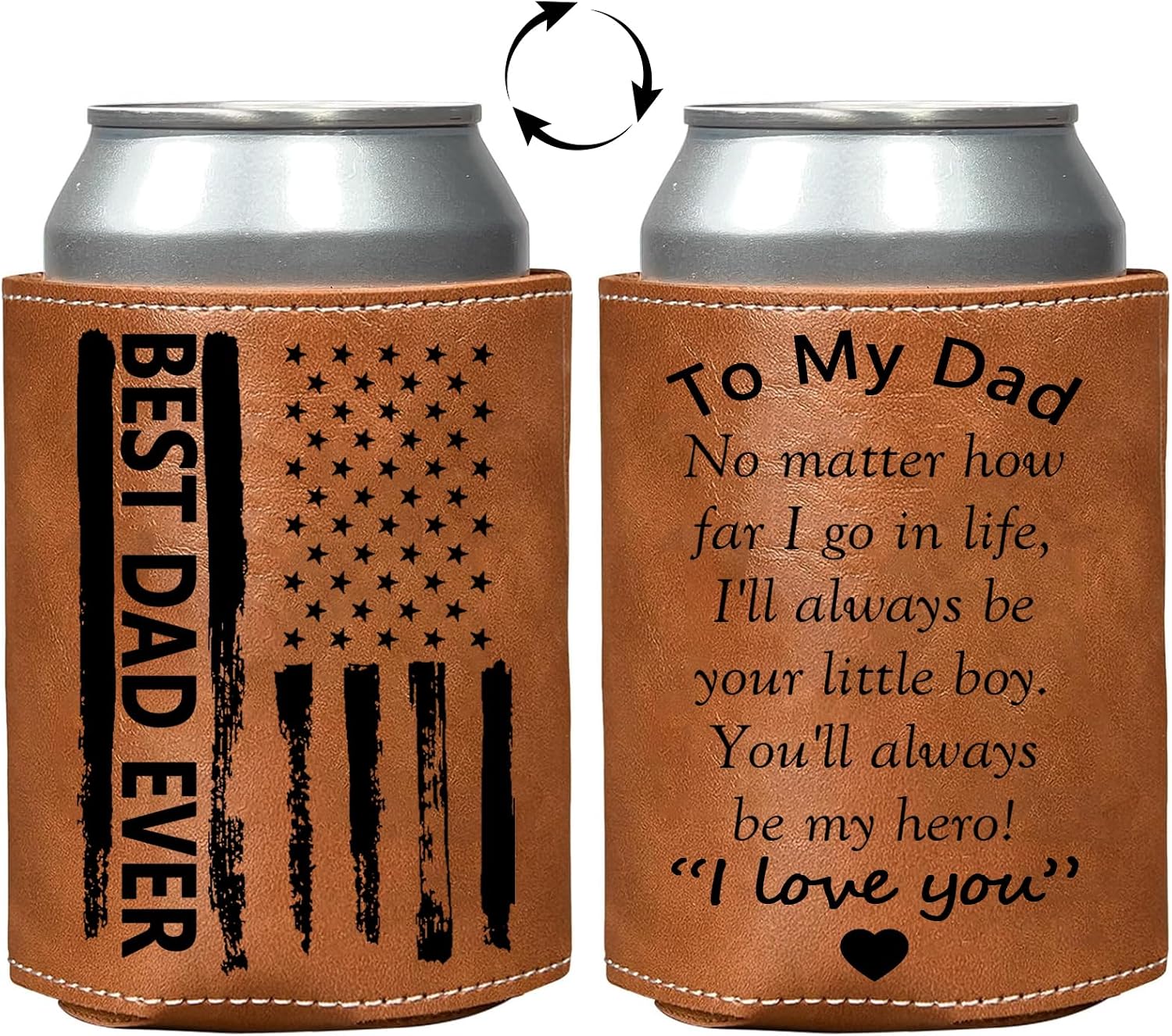 Fathers Day Birthday Gifts From Son Best Dad Ever 12Oz Fit Leather Beer Can Sleeve Cooler Holder Best Dad Gifts Father's Day Christmas Valentines Gift Ideas for Men Dads Husband Men Him(02)