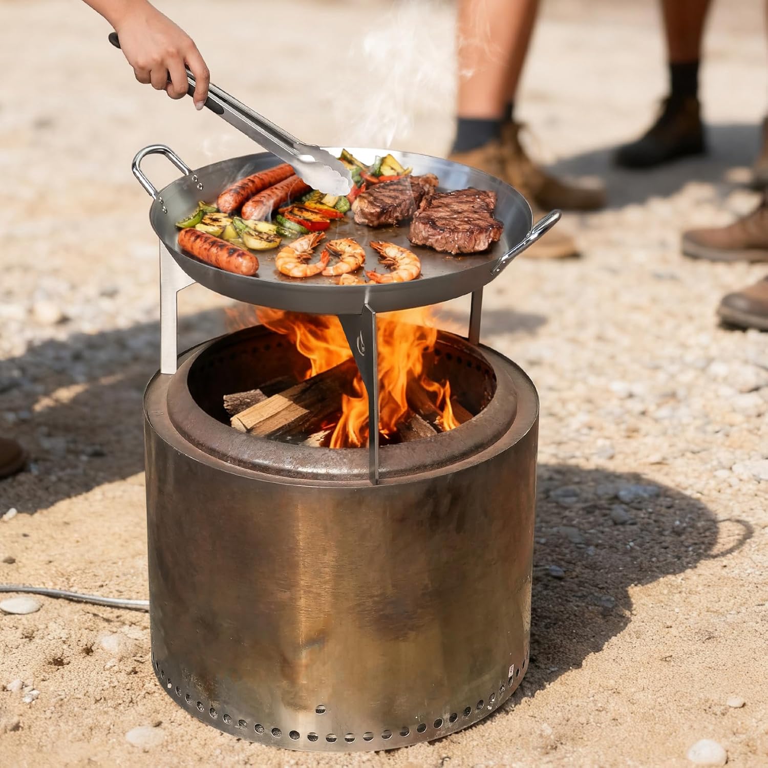 onlyfire Grill Cookware for Solo Stove Bonfire 19.5" Fire Pit, Portable Round Grilling Pan with Legs for Outdoor BBQ Cooking and Camping