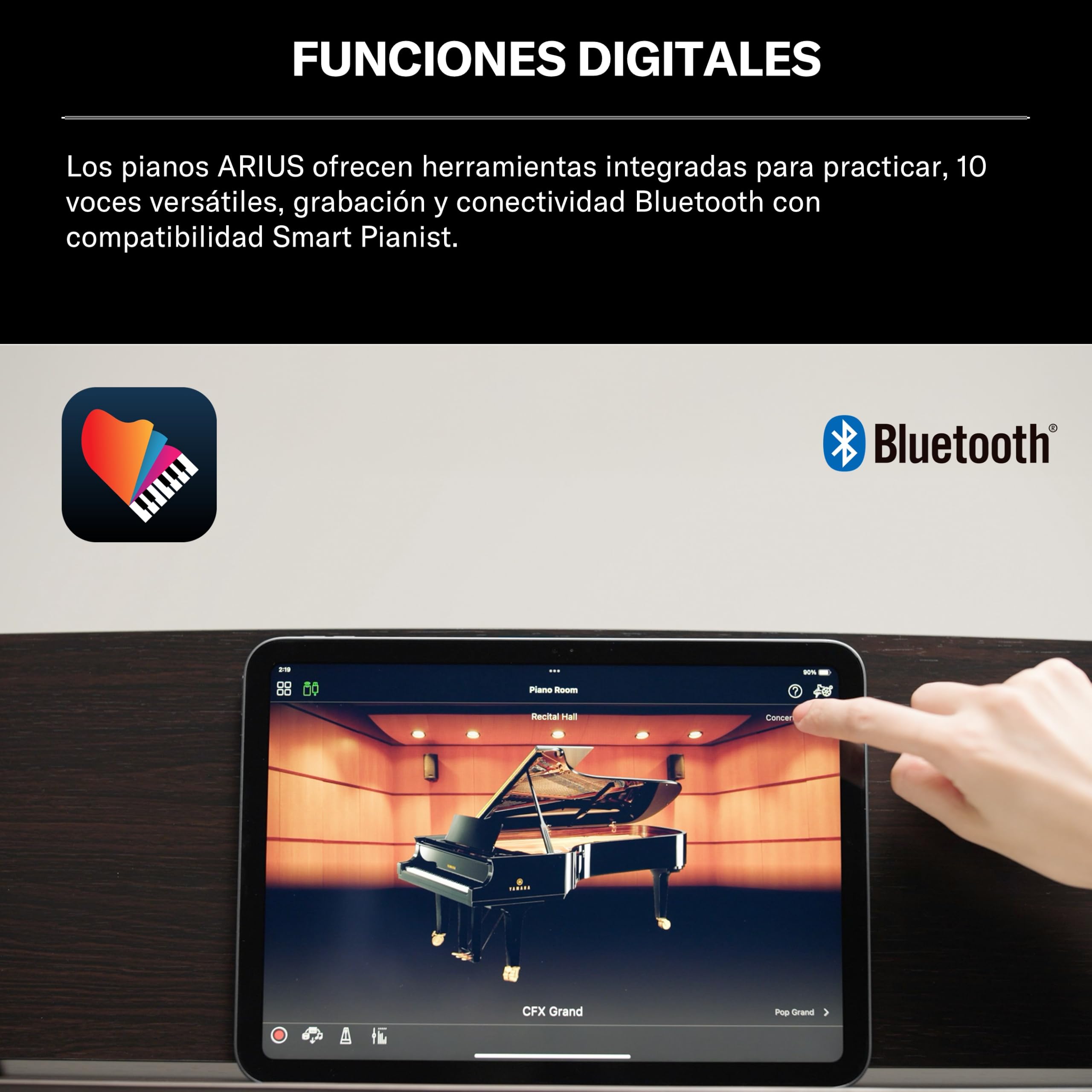 YAMAHA YDP-146 Piano Digital – 88 teclas contrapesadas (GHS), Voz de piano de cola CFX, altavoces de 8W, Bluetooth, 3 pedales, ideal para el hogar y para principiantes – Palisandro
