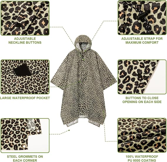 Hooded Rain Poncho for Adults - Waterproof Rain Coat and Lightweight Jacket 3-in-1 Multi-Function with Pockets