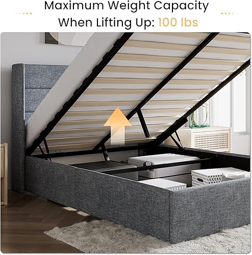 Miniatura 7 de SHA CERLIN Cama de Almacenamiento Elevable Tamaño QueenCabecera Moderna Tipo WingbackMarco de Cama Plataforma TapizadaAlmacenamiento HidráulicoNo