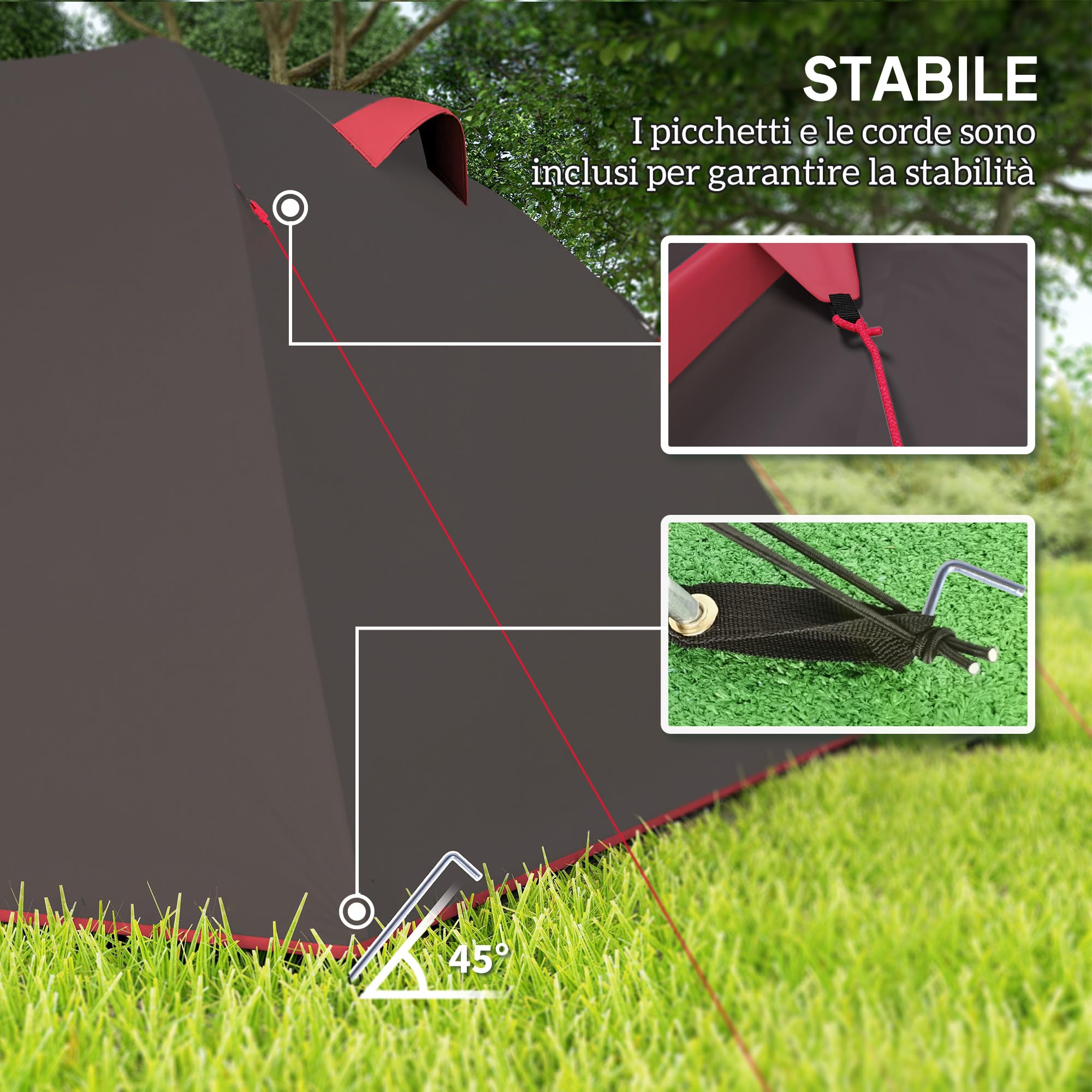 Outsunny Tenda Campeggio a Tunnel per 2-4 Persone con 2 Stanze, Tenda Famigliare da Trekking Pesca Impermeabile 3000mm con Fondo Rinforzato, Doppie Porte, Borsa di Trasporto, 360x250x130 cm, Grigio