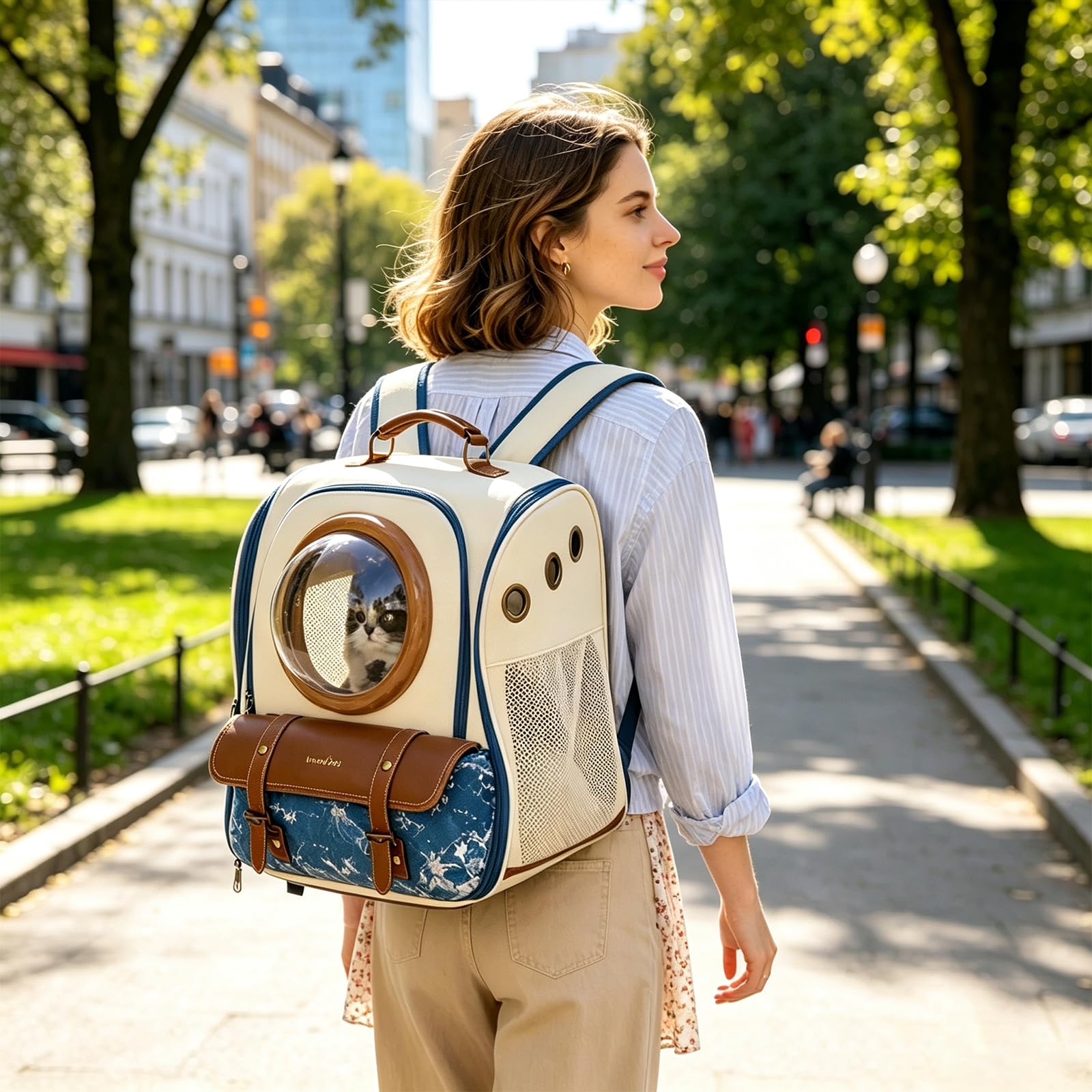 Galatée Transportín para Mascotas, Diseño Panorámico Transparente De 360°, Interior Espacioso, Material 100% Algodón, Correas De Hombro Reforzadas (Estilo Mochila)