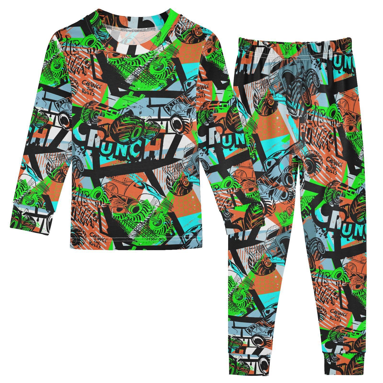 JHKKU Monster Truck Pajamas Set Cotton 2 Piece Soft Comfy Pjs Long Sleeve Lounge Sleepwear 3T