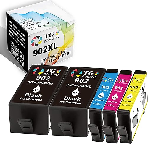 Miniatura 1 de TG Imaging Cartucho de tinta compatible con HP 902XL para impresora de inyección de tinta Officejet 6950 6954 6960 (HP902, 2xB+CYM)