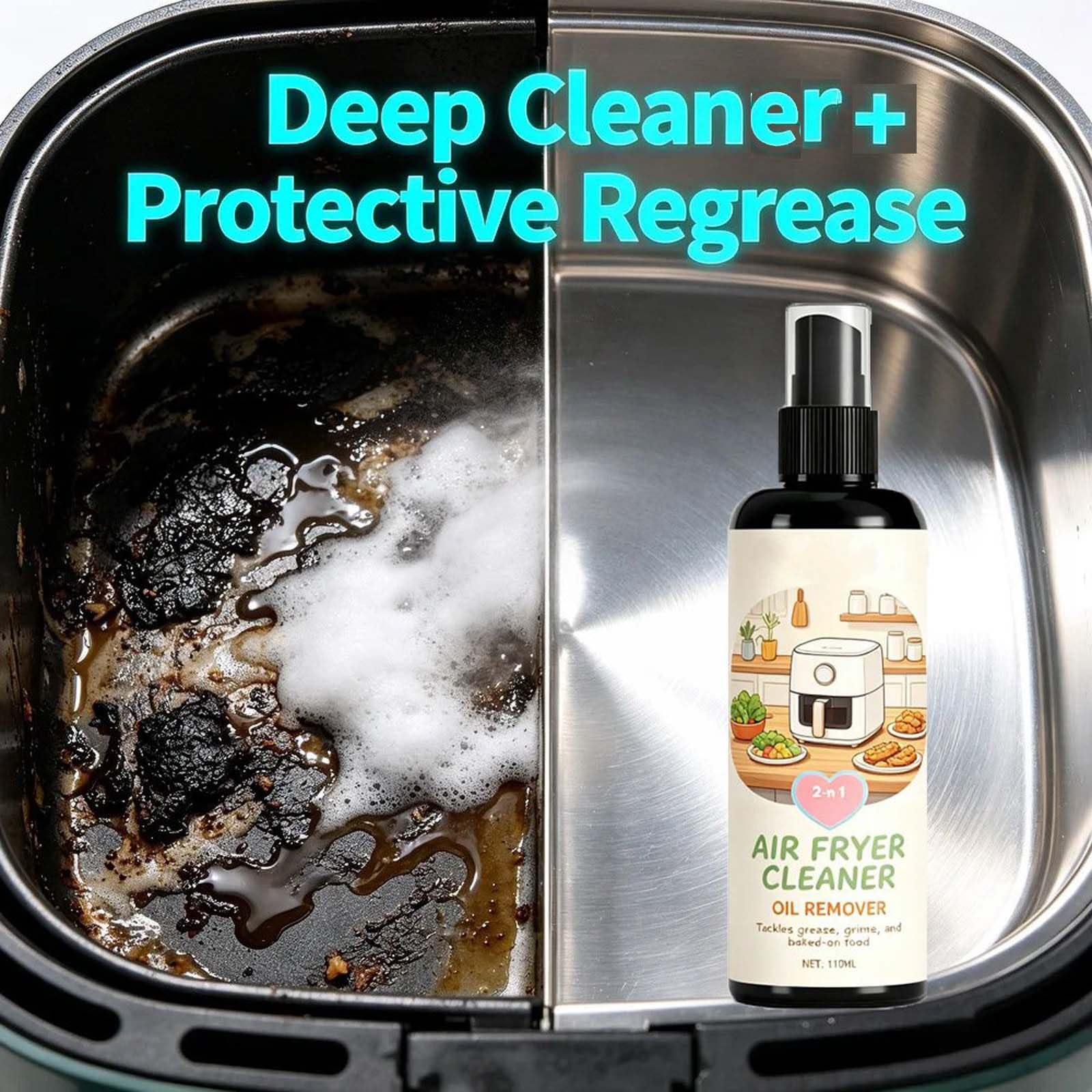 Aerosol 2 en 1 Air Fryer Cleaner and Degreaser, potente limpiador de cocina multiusos, eliminación rápida y potente de aceite, disuelve la suciedad, limpieza profunda, spray de espuma multiusos (5