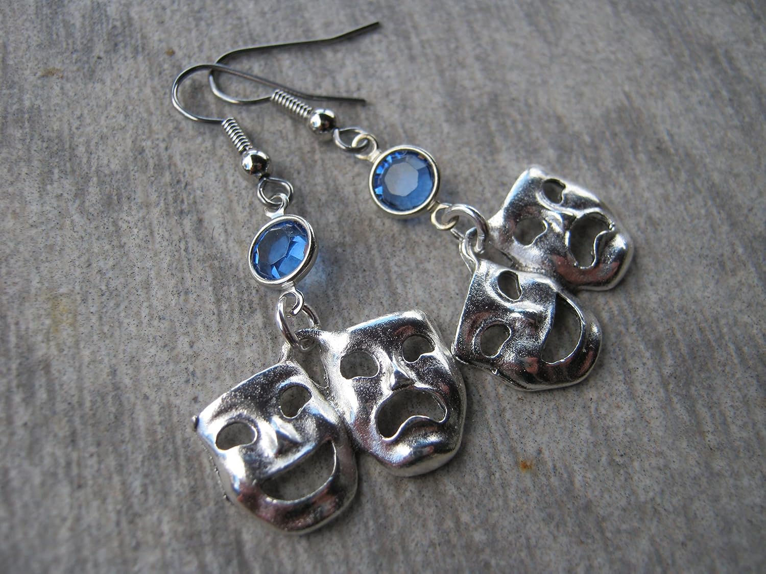 Comedy Tragedy Mask Birthstone Earrings, Personalized Theatre Earrings, Drama Earrings, Theater Actor Jewelry