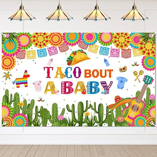 Avezano Taco Bout a Baby - Fondo de fiesta mexicana para baby shower, pancarta temática de cactus neutro, 70.8 x 43.3 pulgadas
