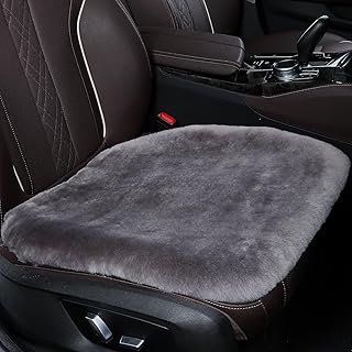 OGLAND Fluffy Genuine Australia Sheepskin Car Seat Cover for Auto Interior Accessories with Soft Fuzzy Wool Eco-Friendly Natural Fur Non-Slip (Graphite, Front)