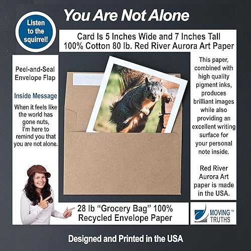 Miniatura 3 de Moving Truths Tarjeta con texto en inglés "You're Not Alone Thinking of You", plegada de 5 x 7 pulgadas, divertida tarjeta de ardilla pensando en