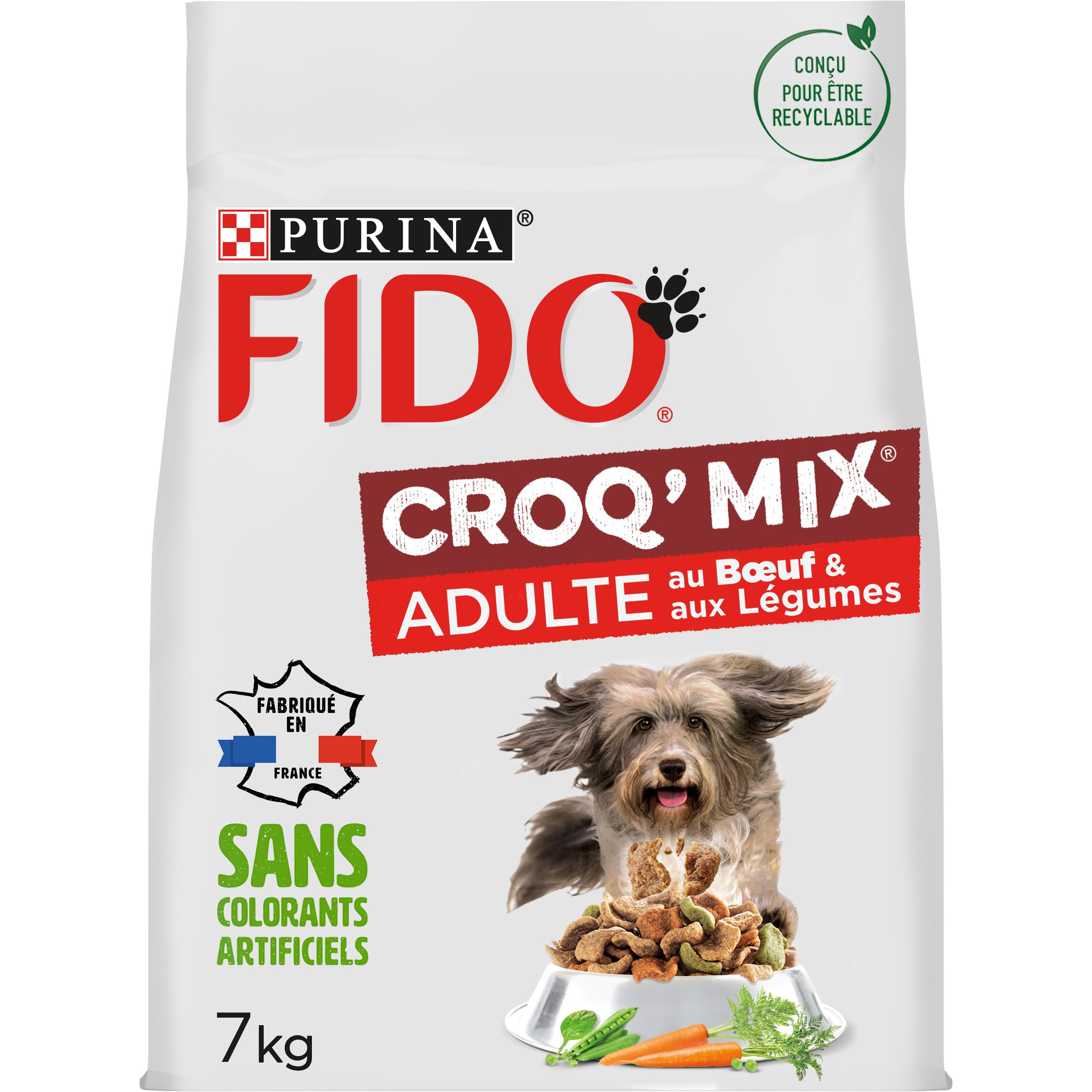 Croquettes FIDO CROQ' MIX Chien Adulte Boeuf Légumes : Alimentation Chien Fabriquée en France