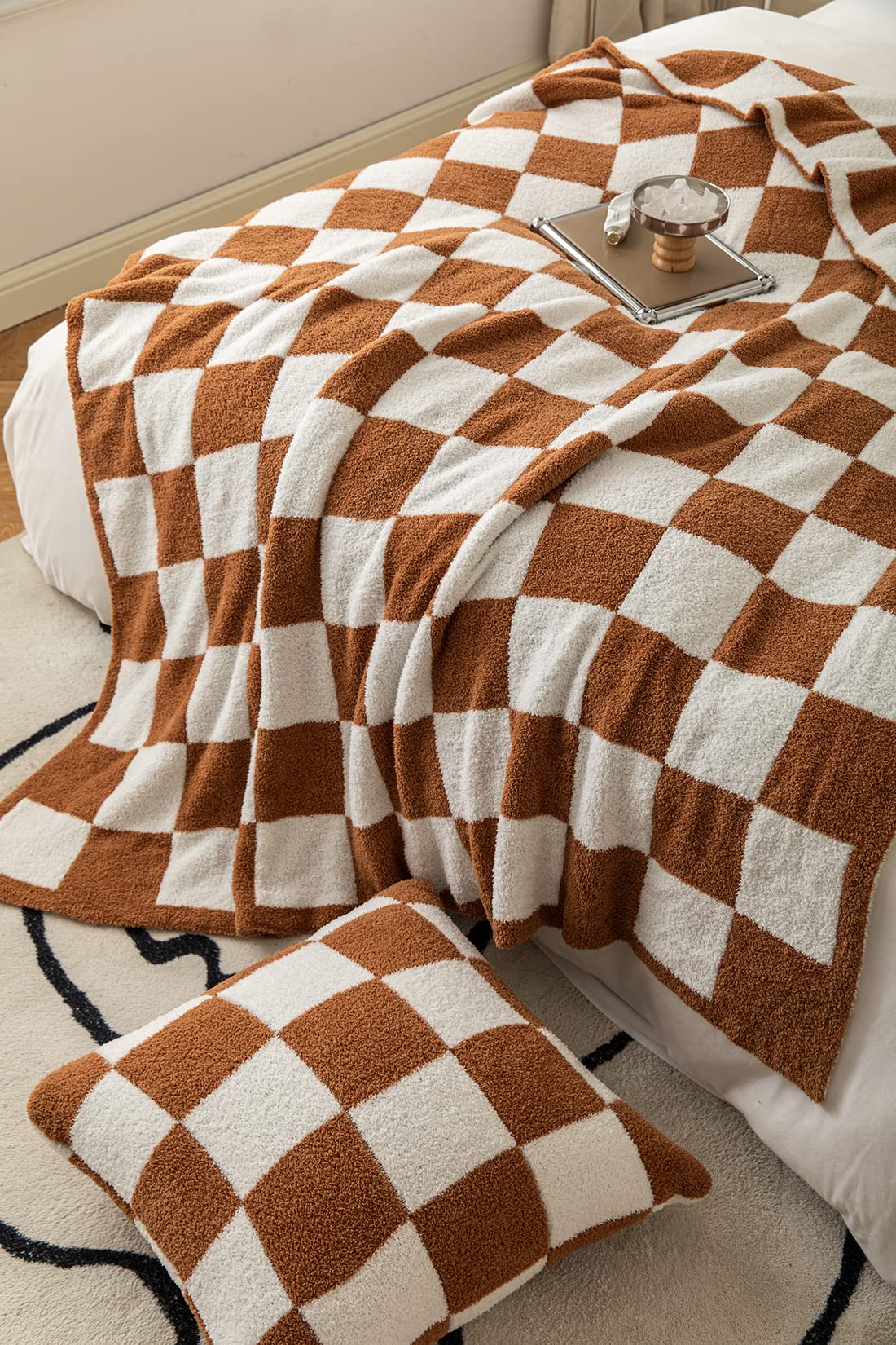 REPRECONF Couverture Tricotée Ultra Douce Et Confortable En Microfibre Moelleuse à Carreaux Pour Canapé, Lit, Noir, 130 X 160 Cm