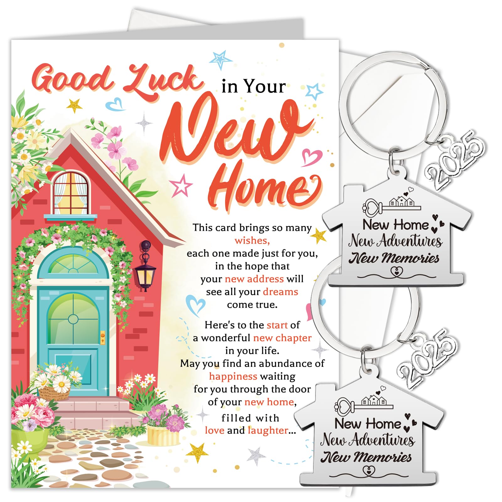 HOWAF New Home Gifts, Good Luck in Your New Home Cards, House Warming Gifts House Cards with Keyring, Housewarming Gift for Friends Couples and Family