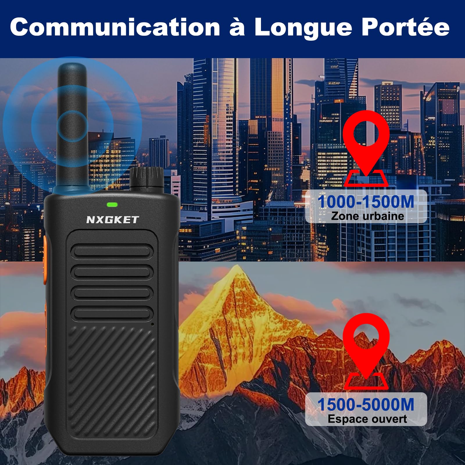 Talkies Walkie Longue Portée pour Adultes, PMR446 Talkie-Walkie Professionnels avec Batteries Rechargeables 1500 mAh, Licence 16 Canaux, Radio Bidirectionnelle, Chargement USB-C