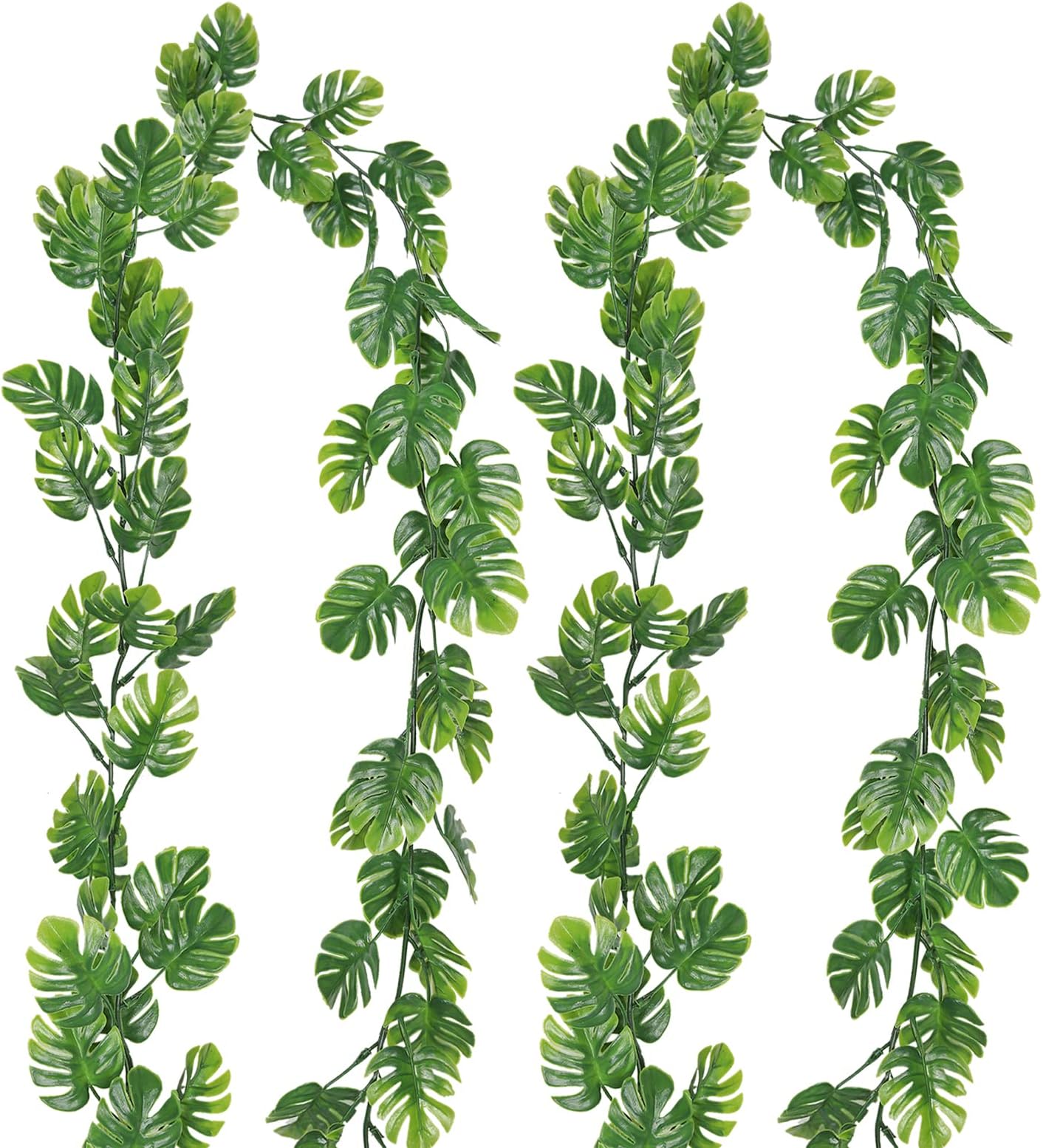 2Pcs Artificial Monstera Leaf Vines 5.9FT Fake Hanging Plants Ivy Faux Tropical Palm Leaves Greenery Garland for Garden Porch Patio Jungle Luau Beach Birthday Party Indoor Outdoor Spring Décor