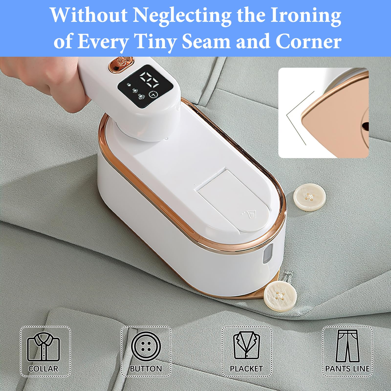 Steam Iron Travel Steamer with LCD Screen, 10S Fast Heat-up 2000W Steamer Clothing with 180° Rotatable Handle, Portable Handheld Clothes Steamer, 3 Steam Levels for Travel, Home, Office Y
